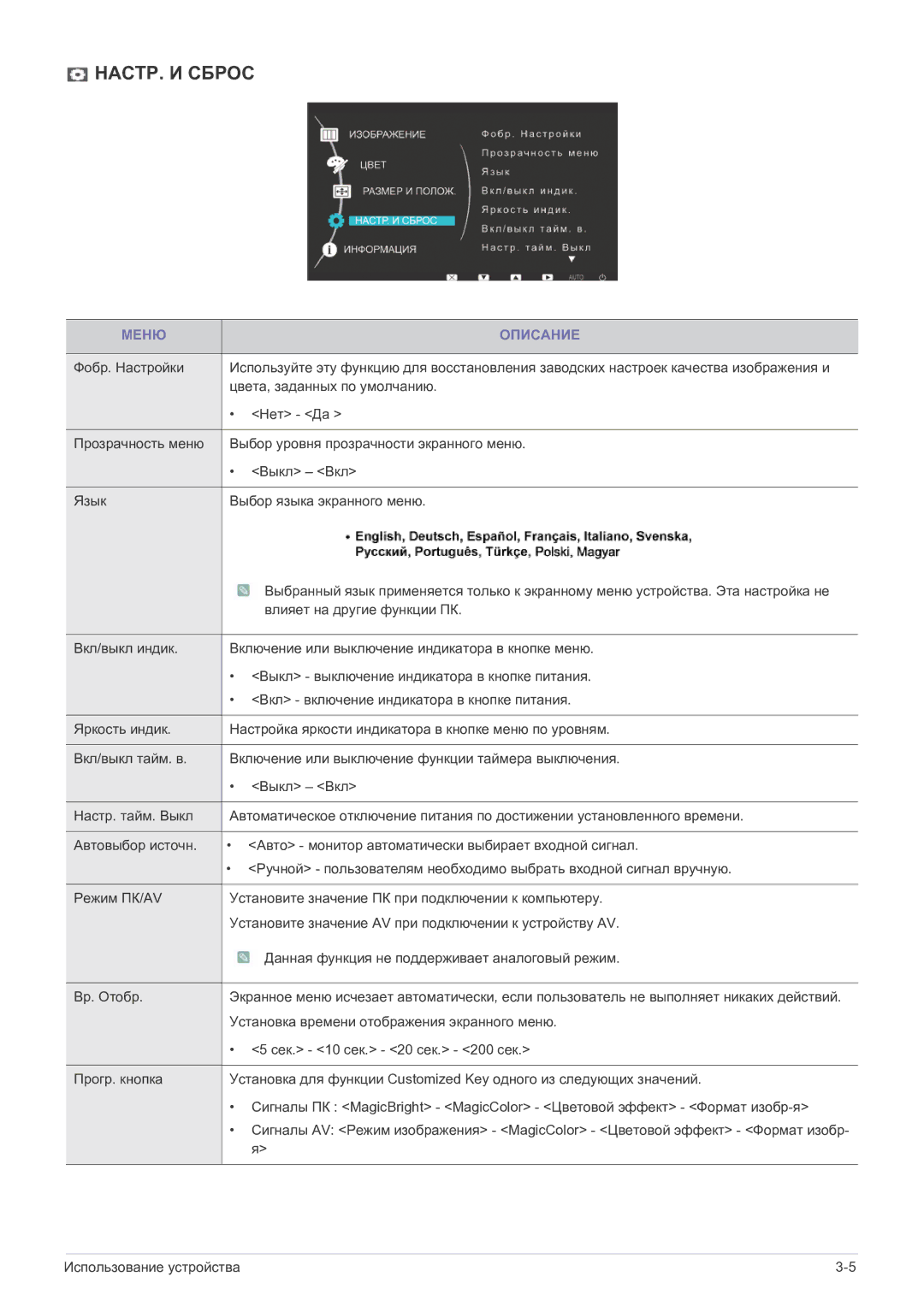 Samsung LS23EFPKFV/EN manual НАСТР. И Сброс 