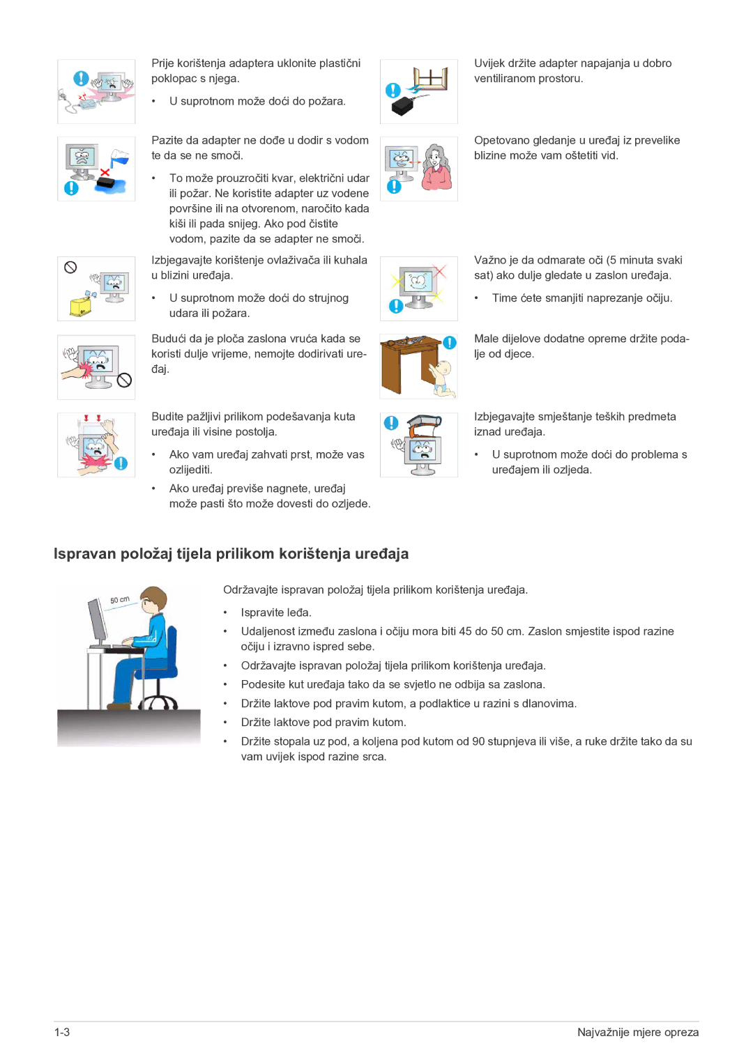 Samsung LS23EFPKFV/EN manual Ispravan položaj tijela prilikom korištenja uređaja 