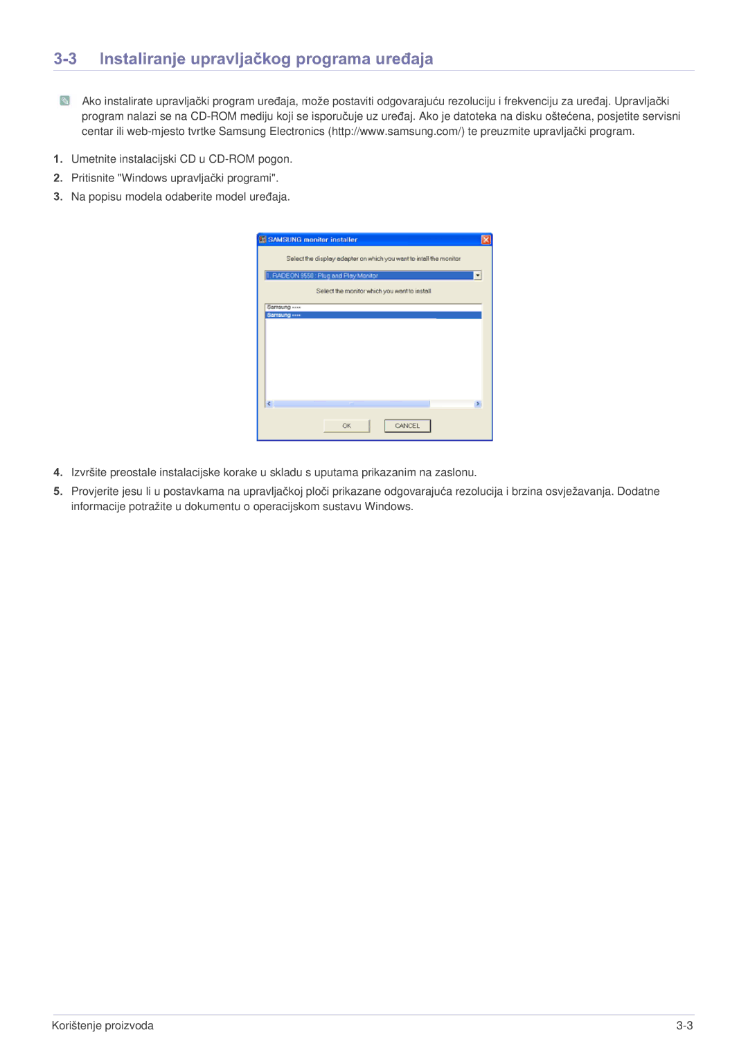 Samsung LS23EFPKFV/EN manual Instaliranje upravljačkog programa uređaja 
