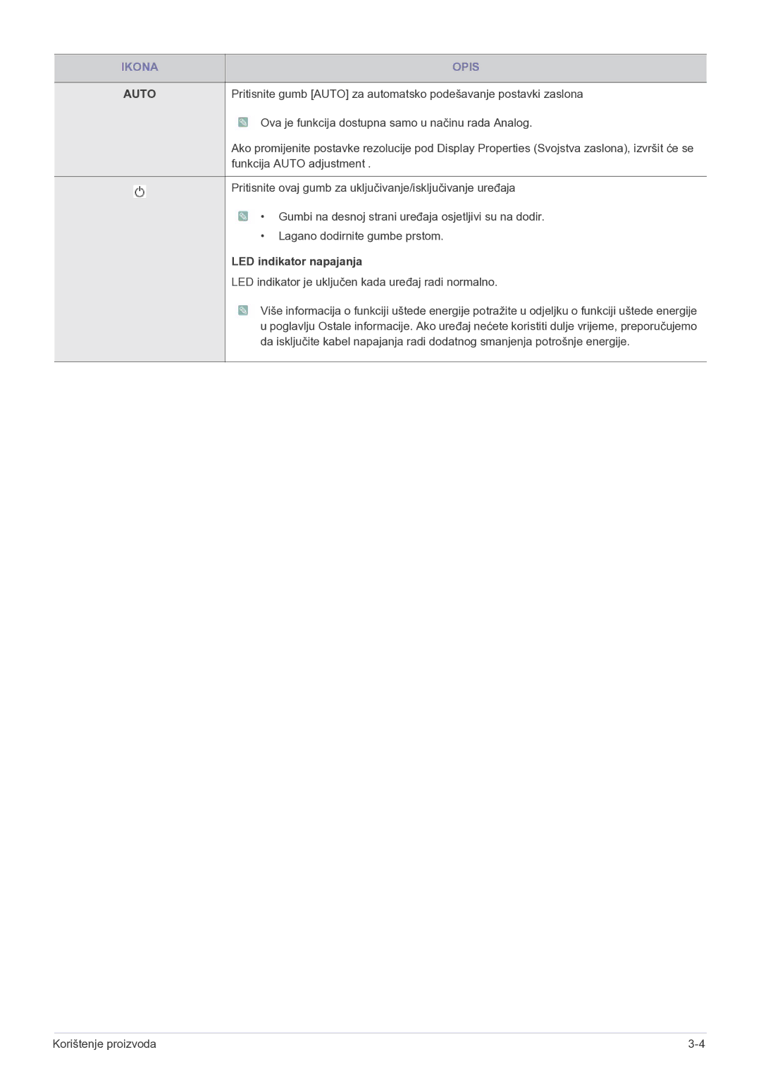 Samsung LS23EFPKFV/EN manual Auto, LED indikator napajanja 