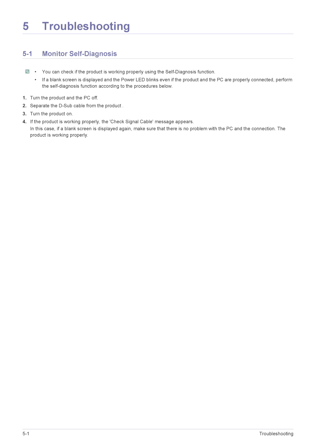 Samsung LS23EFPKFV/XJ, LS23EFUKFV/XJ manual Troubleshooting, Monitor Self-Diagnosis 