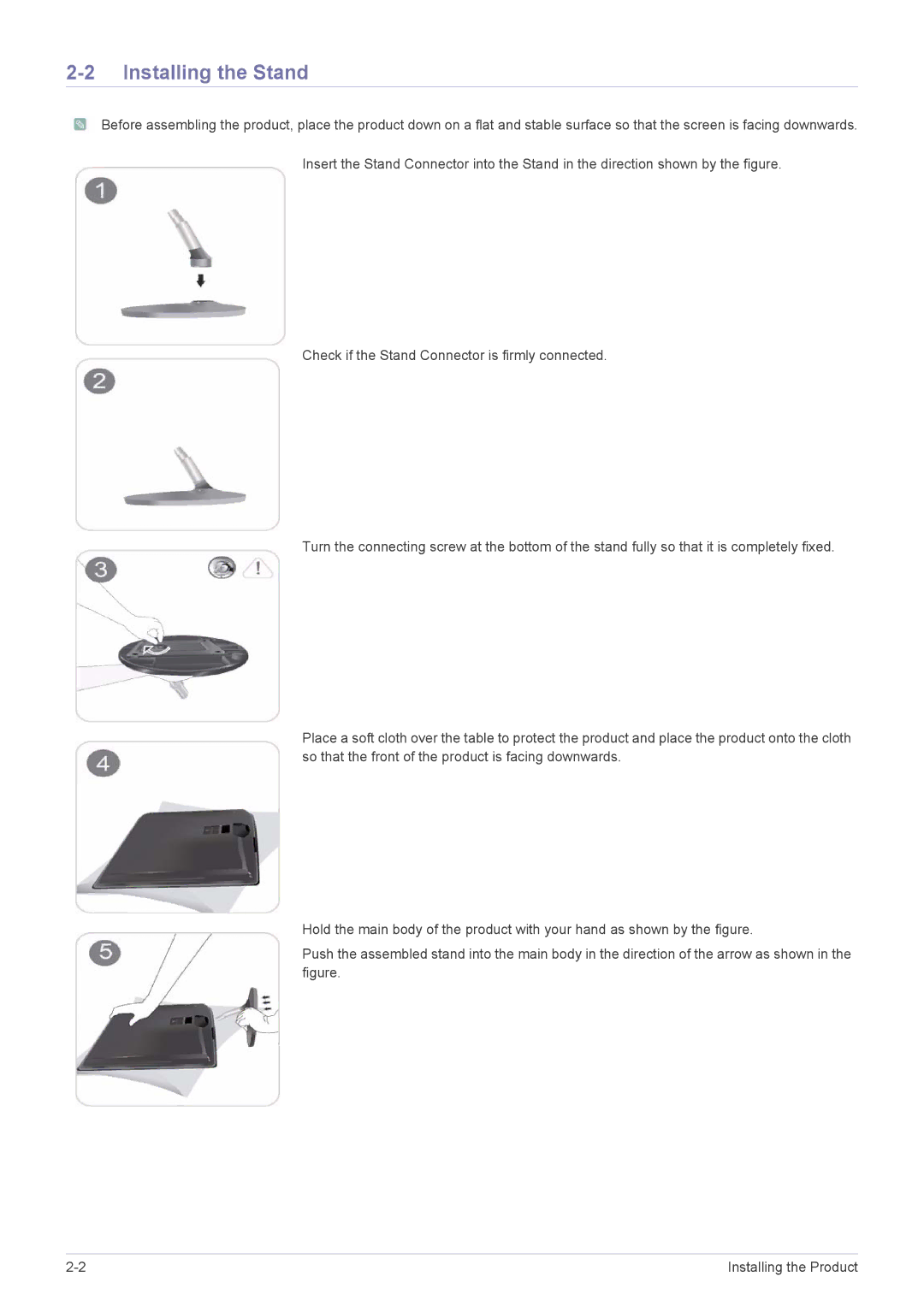 Samsung LS23EFUKFV/XJ, LS23EFPKFV/XJ manual Installing the Stand 