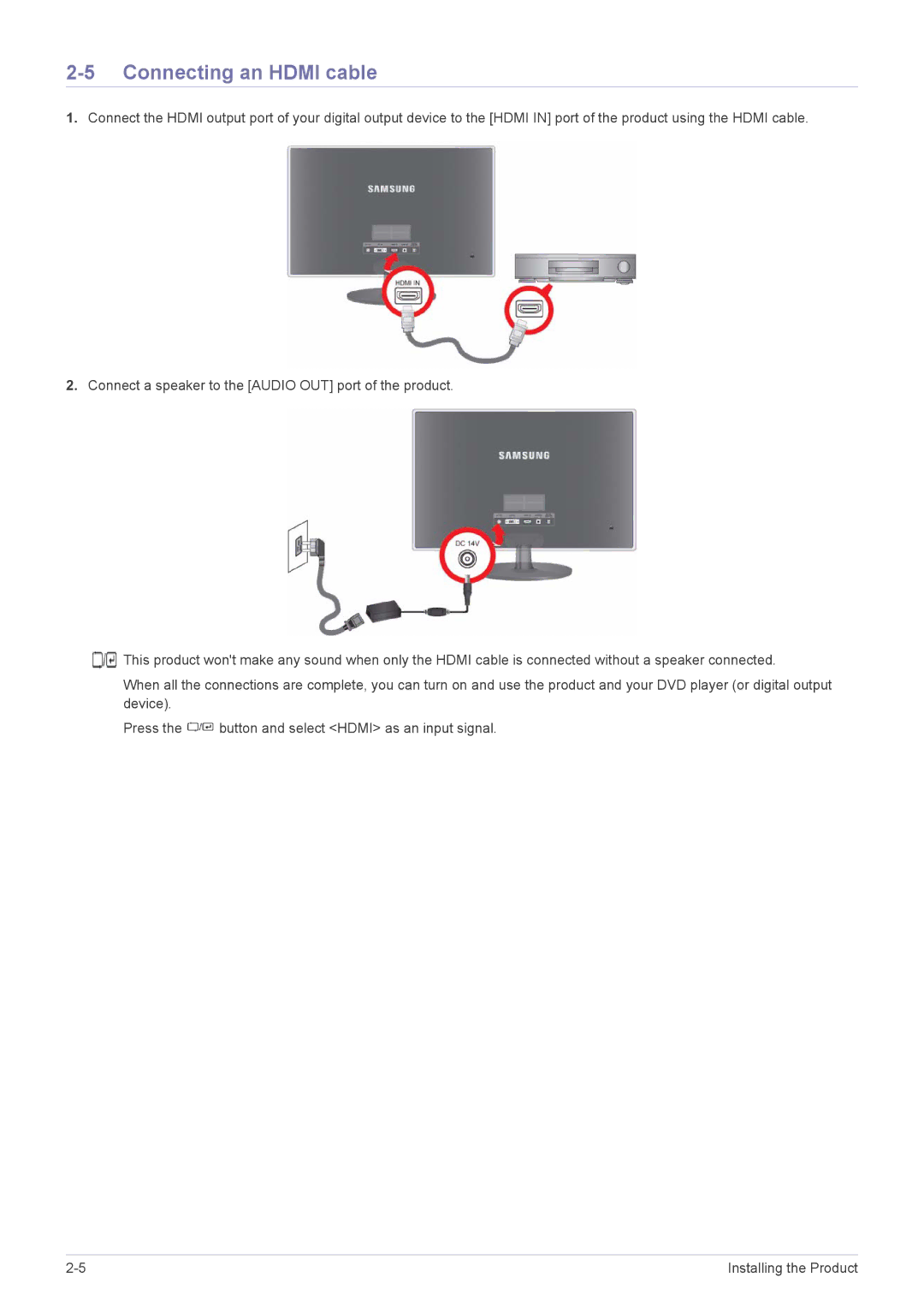 Samsung LS23EFUKFV/XJ, LS23EFPKFV/XJ manual Connecting an Hdmi cable 