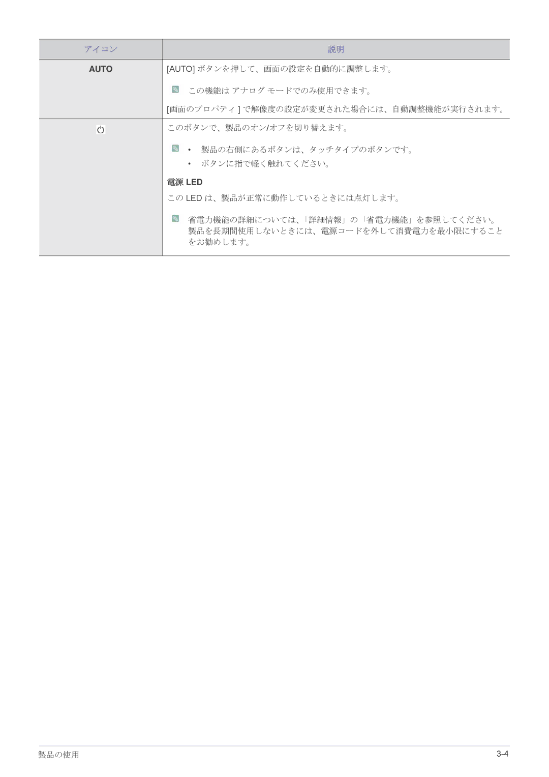 Samsung LS23EFVKUU/XJ manual Auto, 電源 Led 