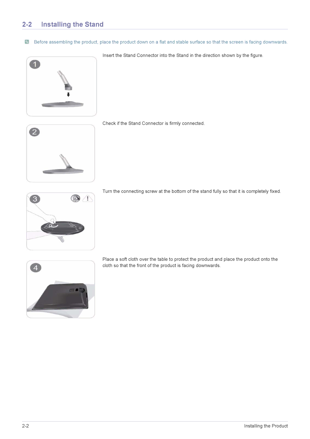 Samsung LS23EFVKUU/XJ manual Installing the Stand 