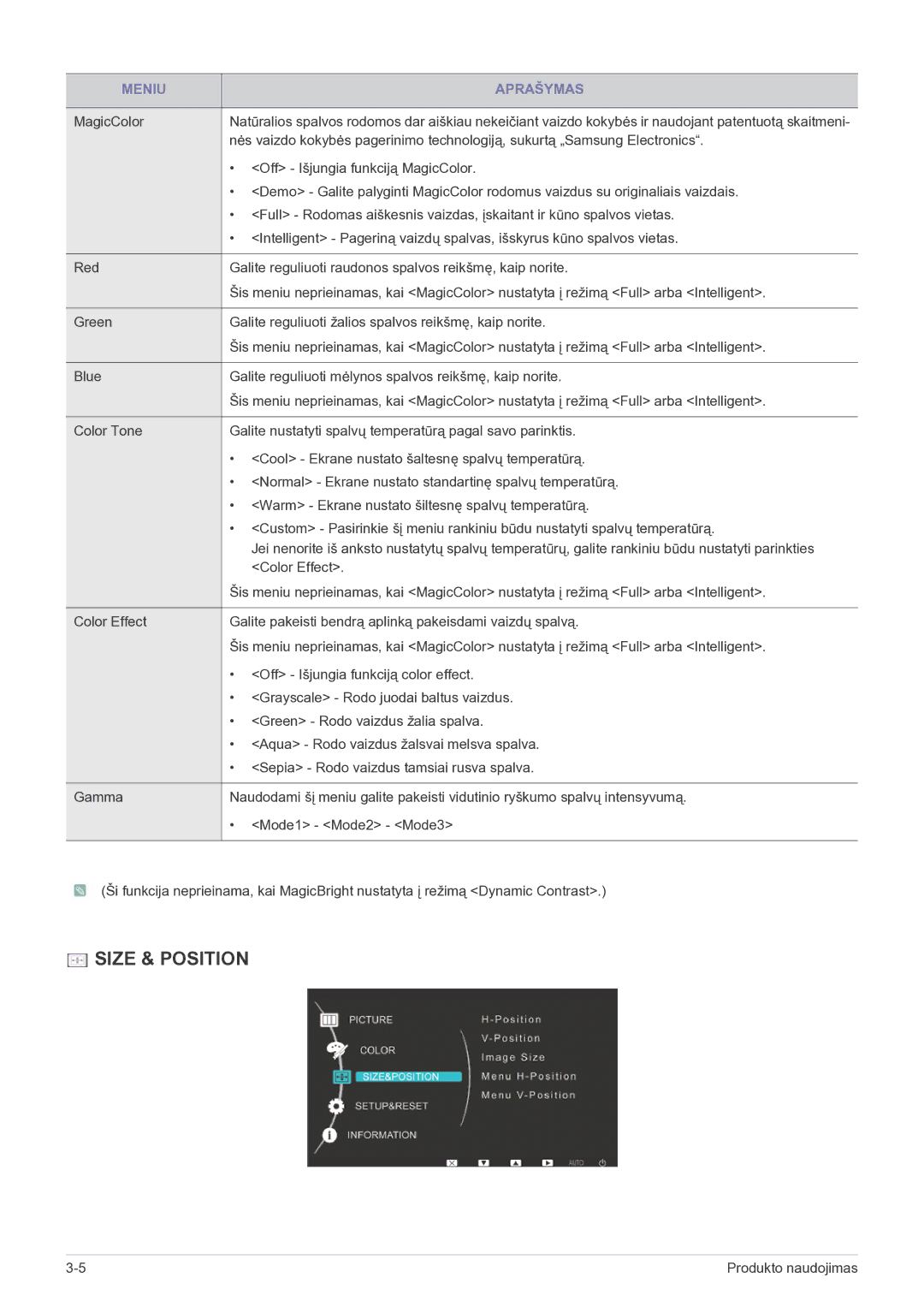 Samsung LS23EFVKUV/EN manual Size & Position 