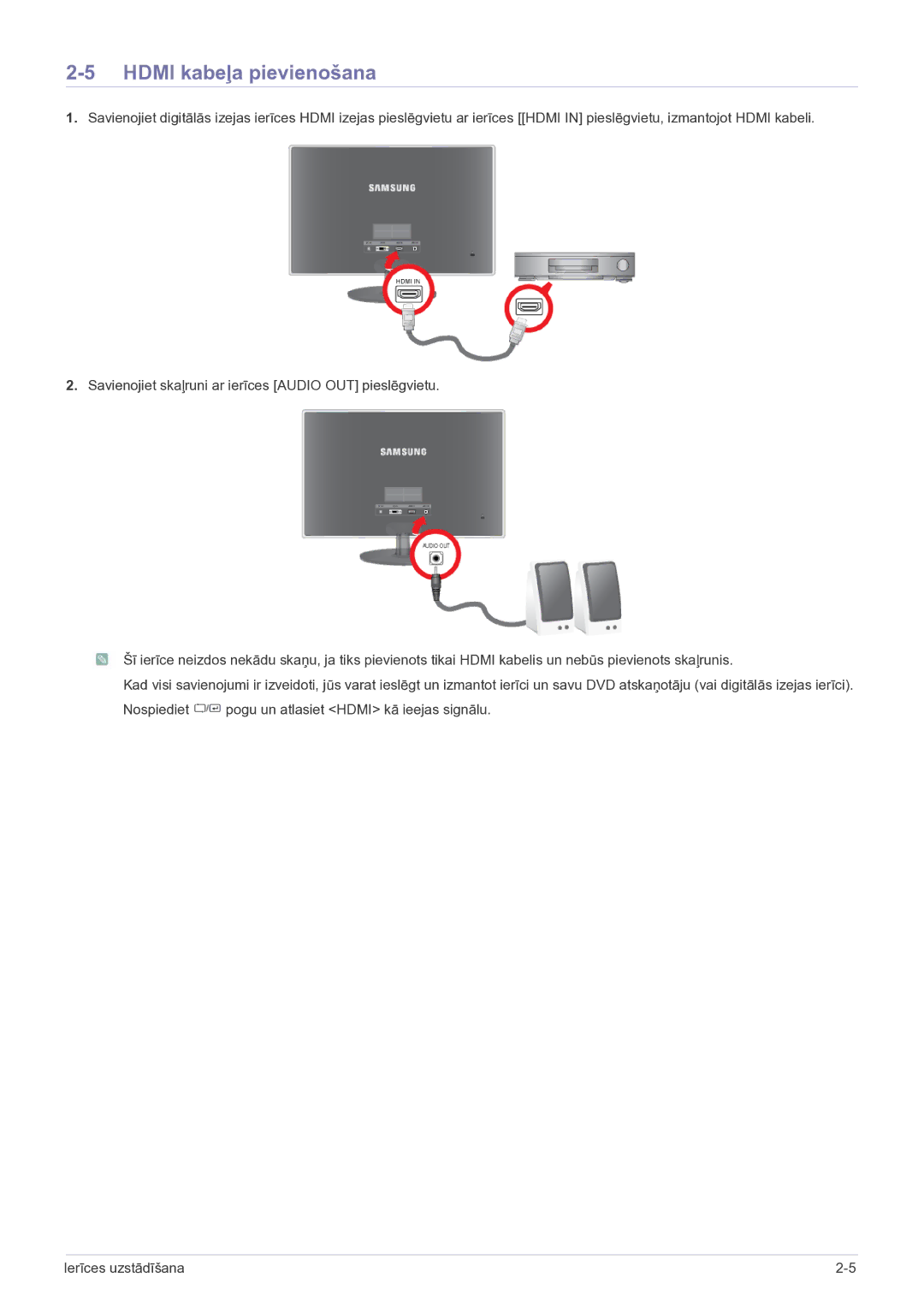 Samsung LS23EFVKUV/EN manual Hdmi kabeļa pievienošana 