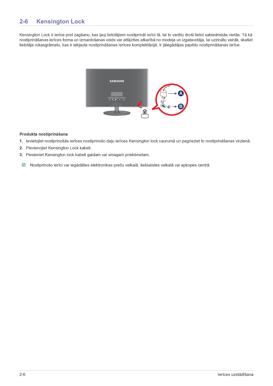 Samsung LS23EFVKUV/EN manual Kensington Lock, Produkta nostiprināšana 