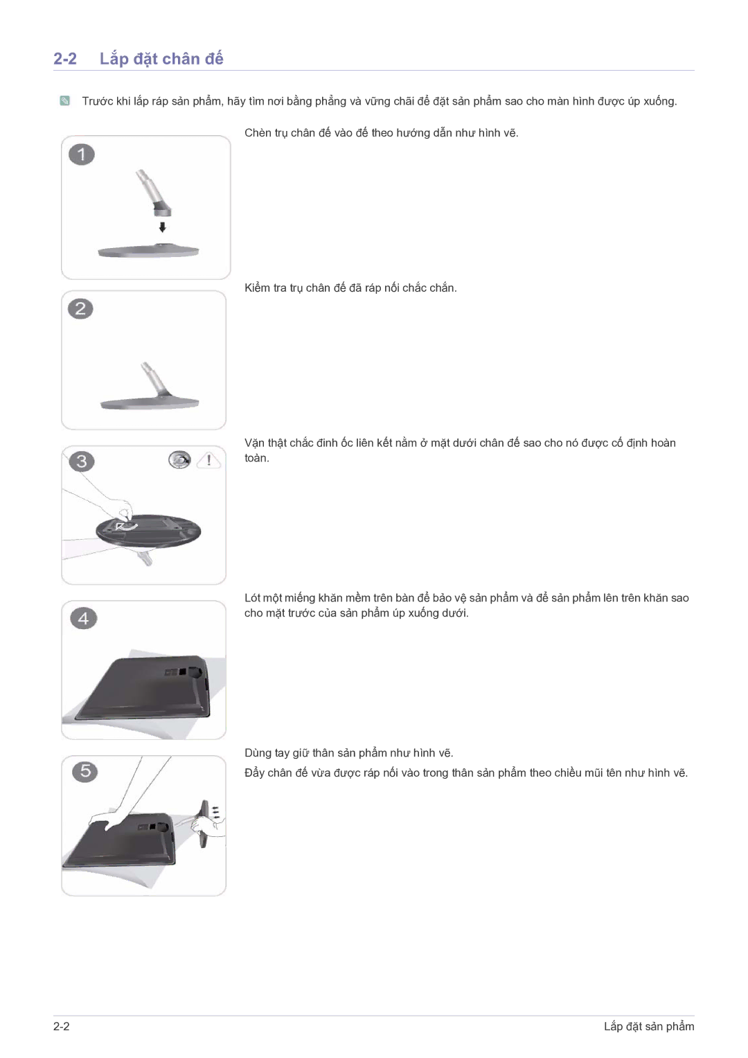 Samsung LS23EFVKUVMXV manual Lắp đặt chân đế 