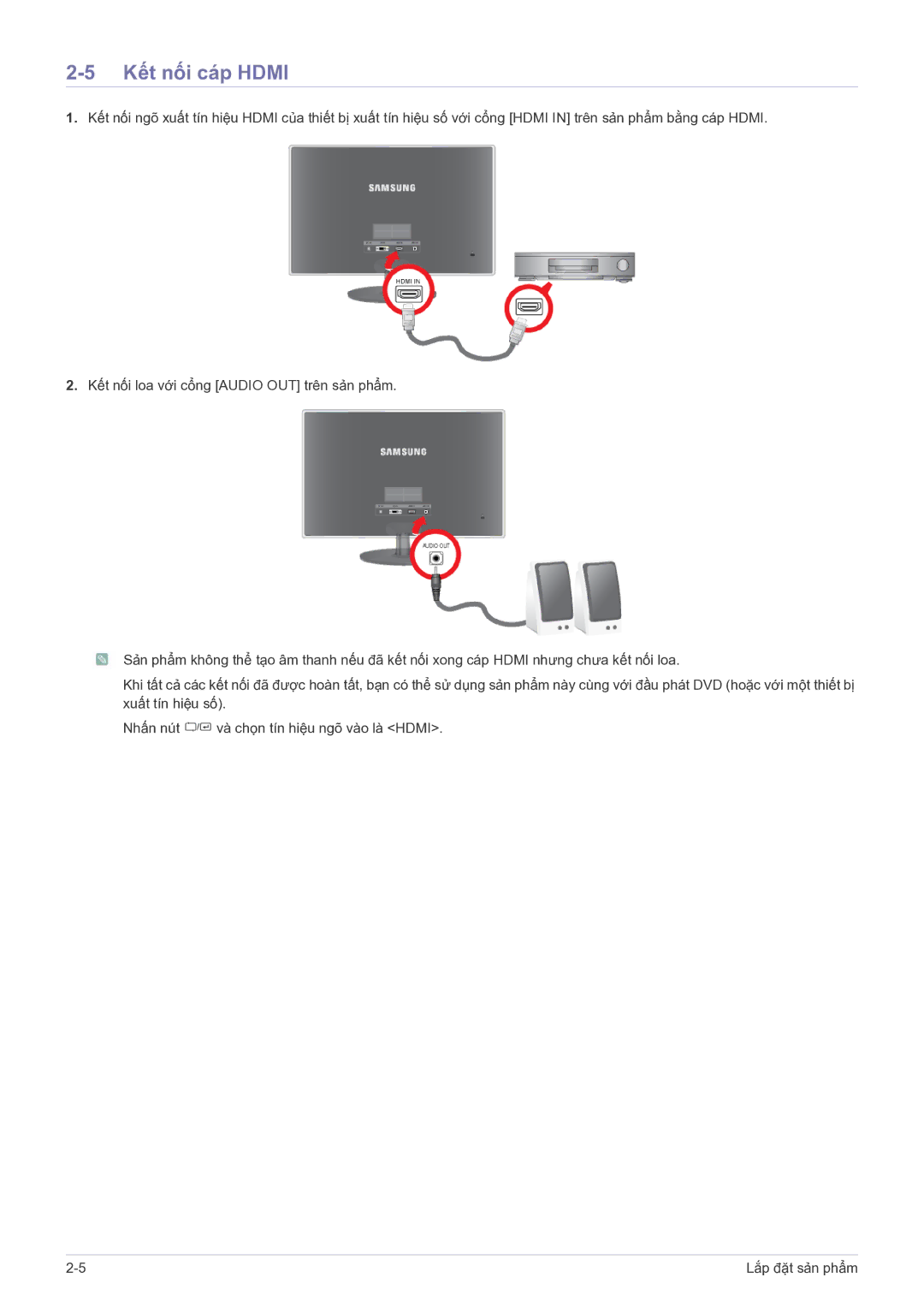 Samsung LS23EFVKUVMXV manual Kết nối cáp Hdmi 