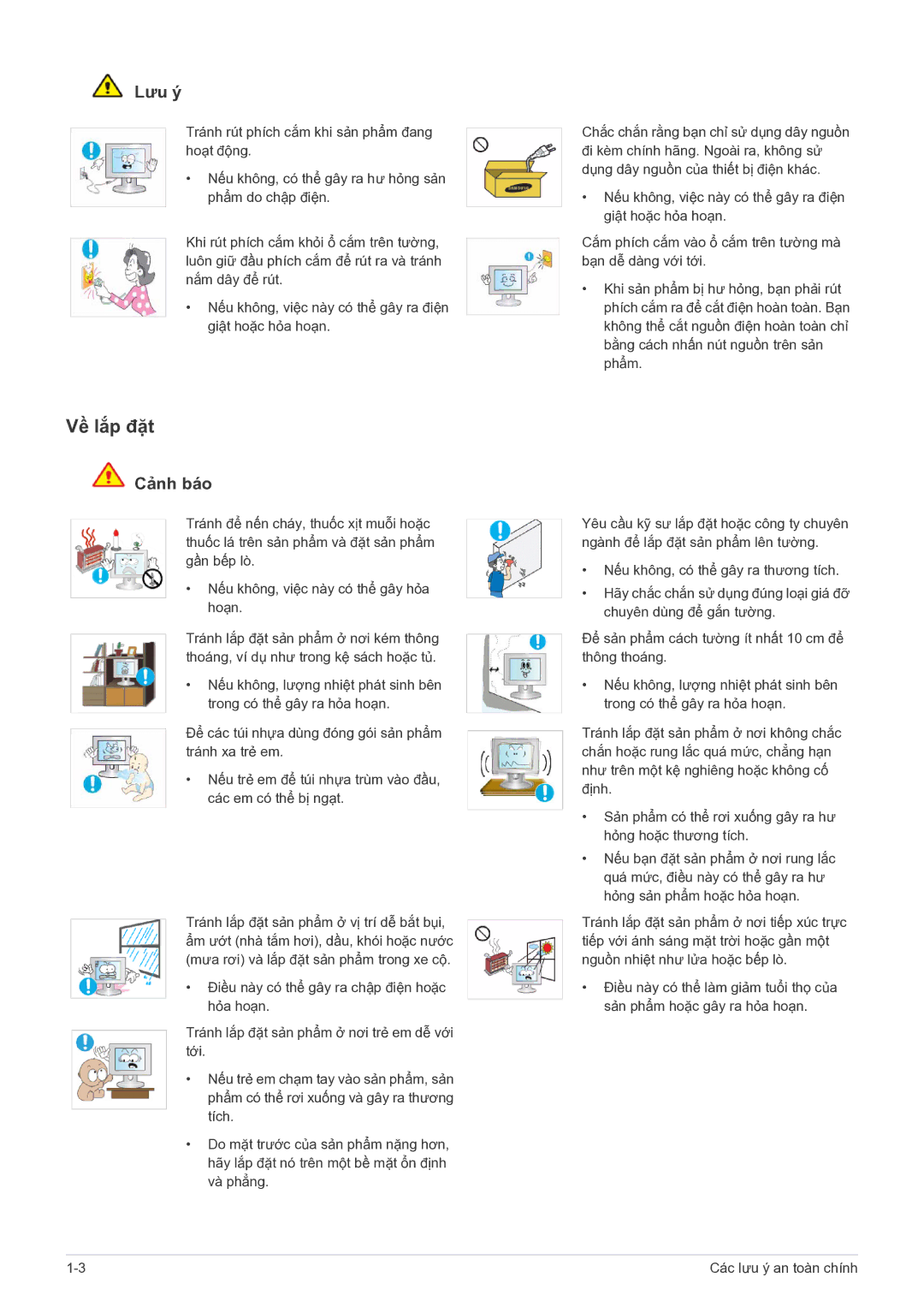 Samsung LS23EFVKUVMXV manual Về lắp đặt, Lưu ý 