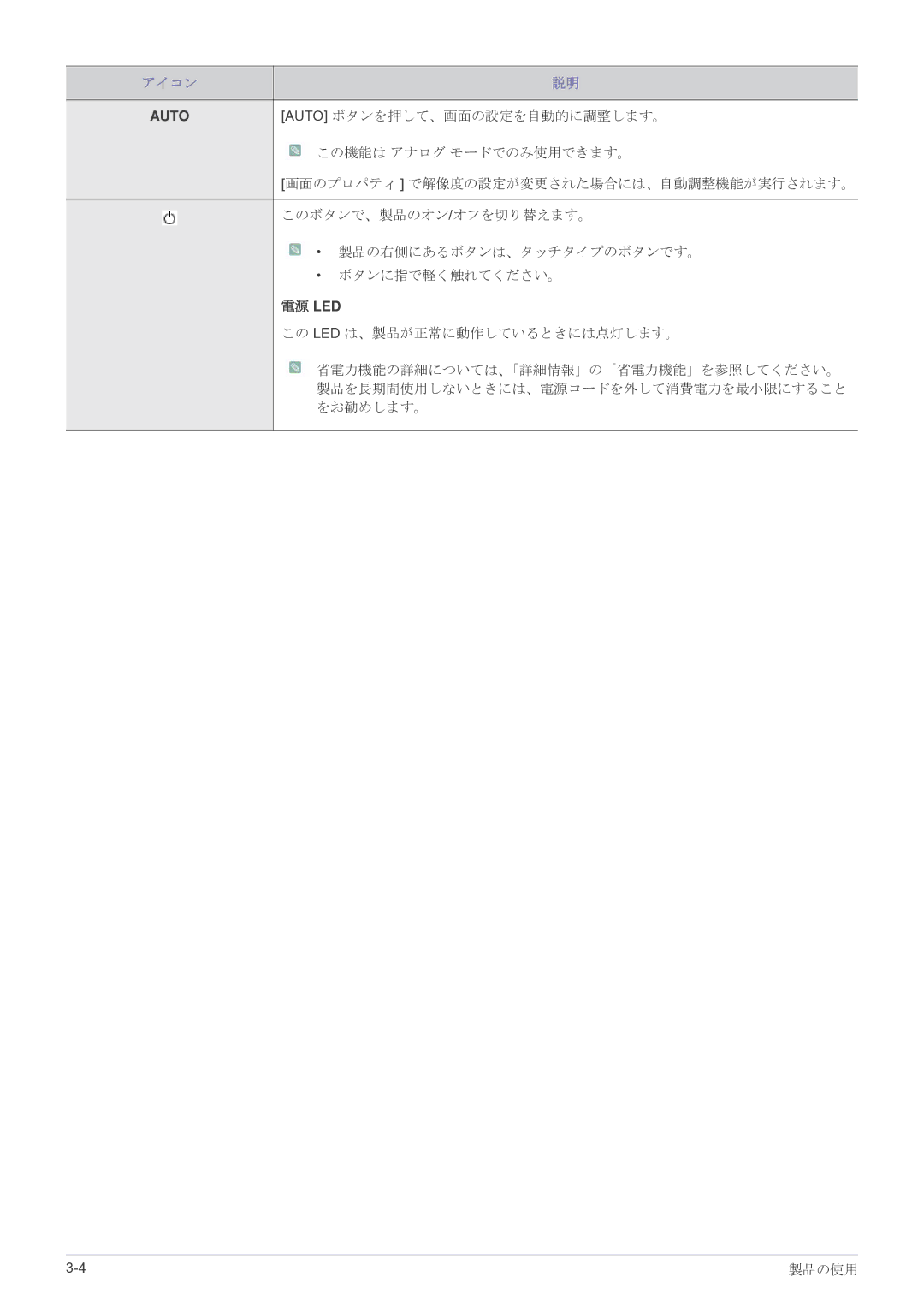 Samsung LS23EFVKUV/XJ manual Auto, 電源 Led 