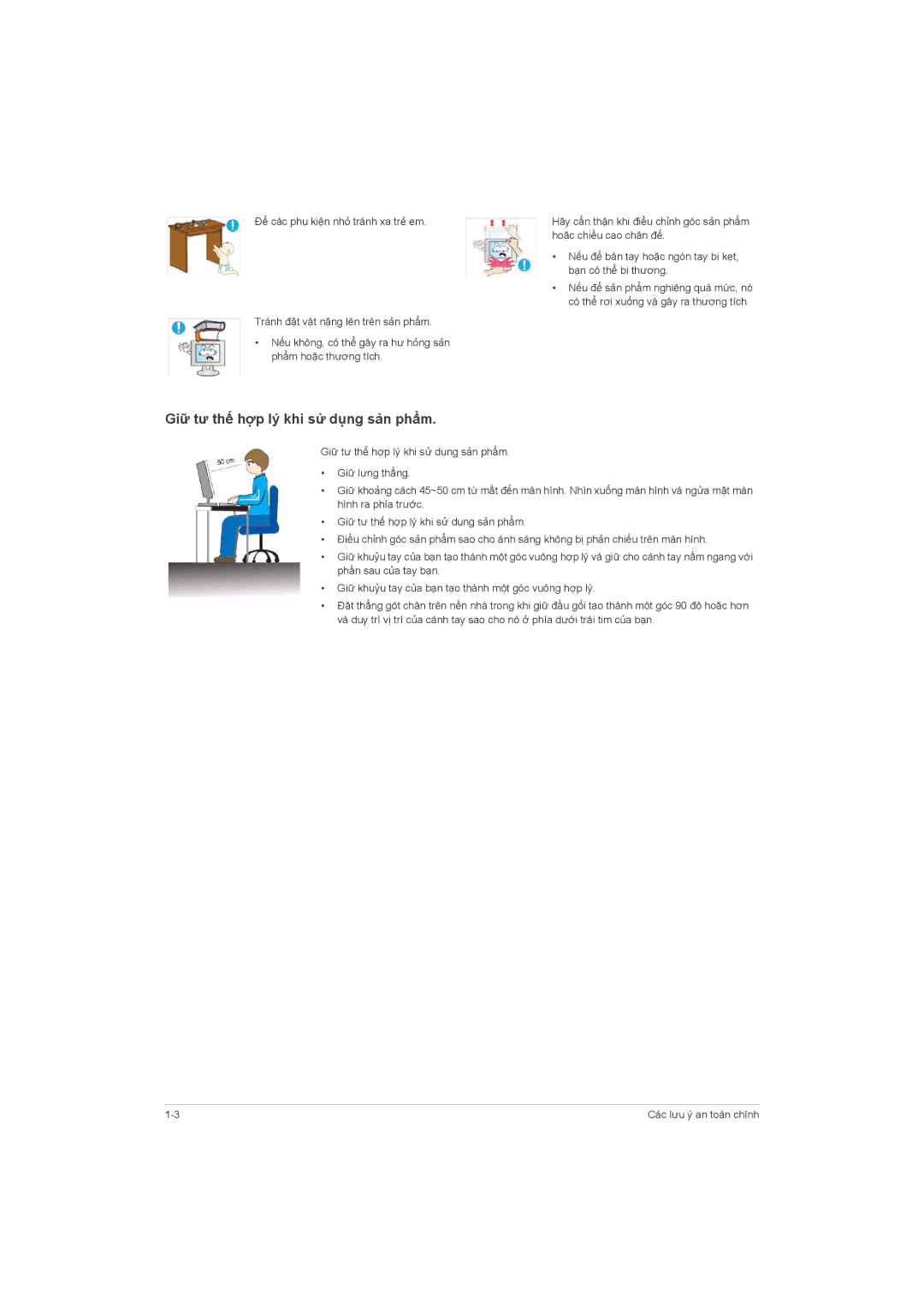 Samsung LS23LRZKUV/ZC, LS20LRZKUVMXV, LS22LRZKUVMXV manual Giữ tư thế hợp lý khi sử dụng sản phẩm 