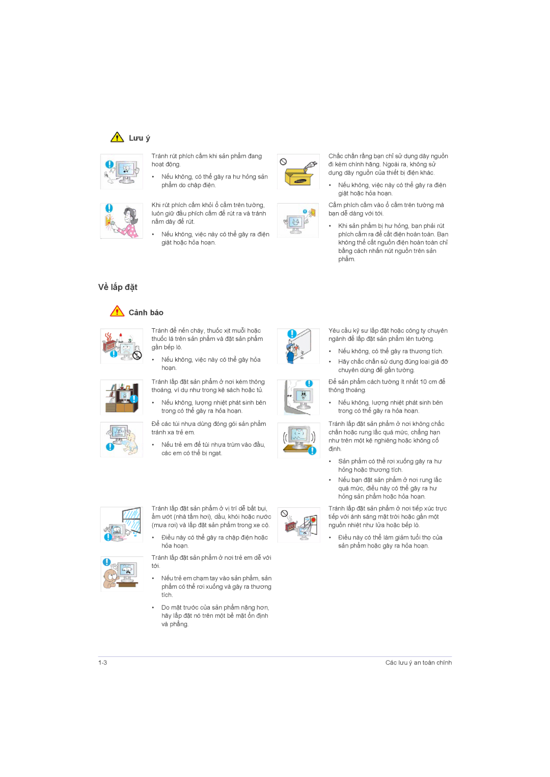 Samsung LS22LRZKUVMXV, LS23LRZKUV/ZC, LS20LRZKUVMXV manual Về lắp đặt, Lưu ý 