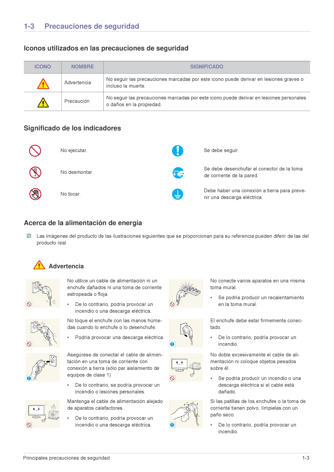 Samsung LS23MURHB/EN manual Precauciones de seguridad, Iconos utilizados en las precauciones de seguridad, Advertencia 