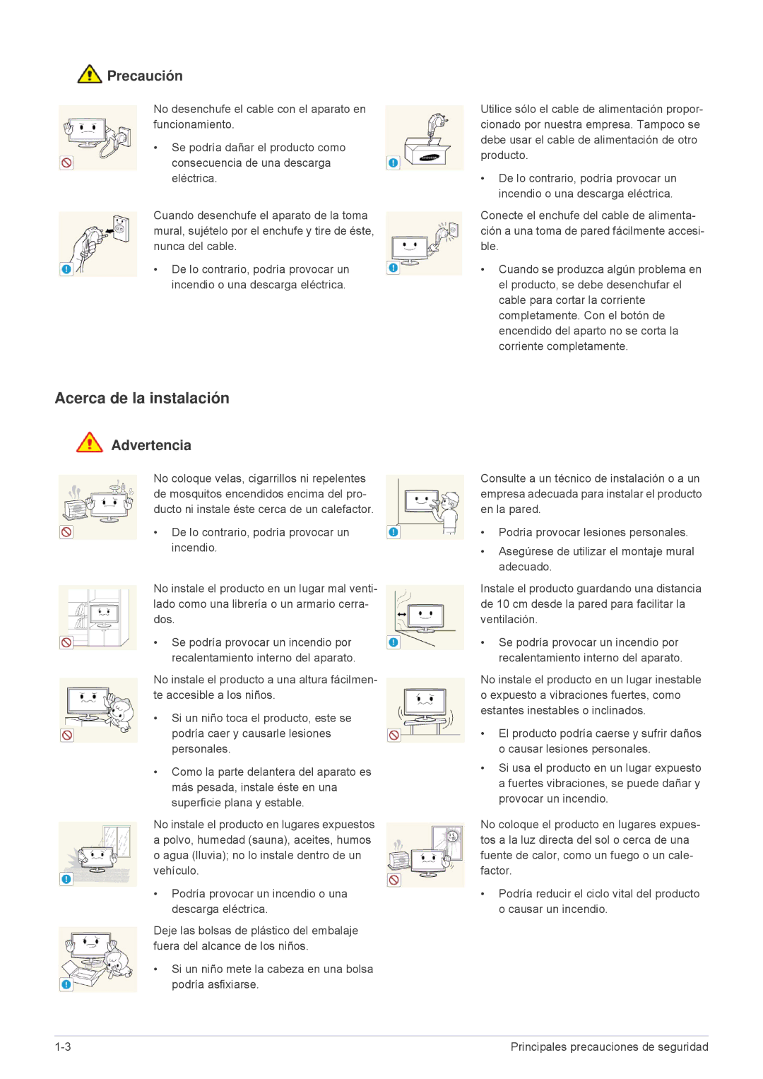 Samsung LS23MUPNB/EN, LS23MUQHB/EN, LS23MURHB/EN manual Acerca de la instalación, Precaución 