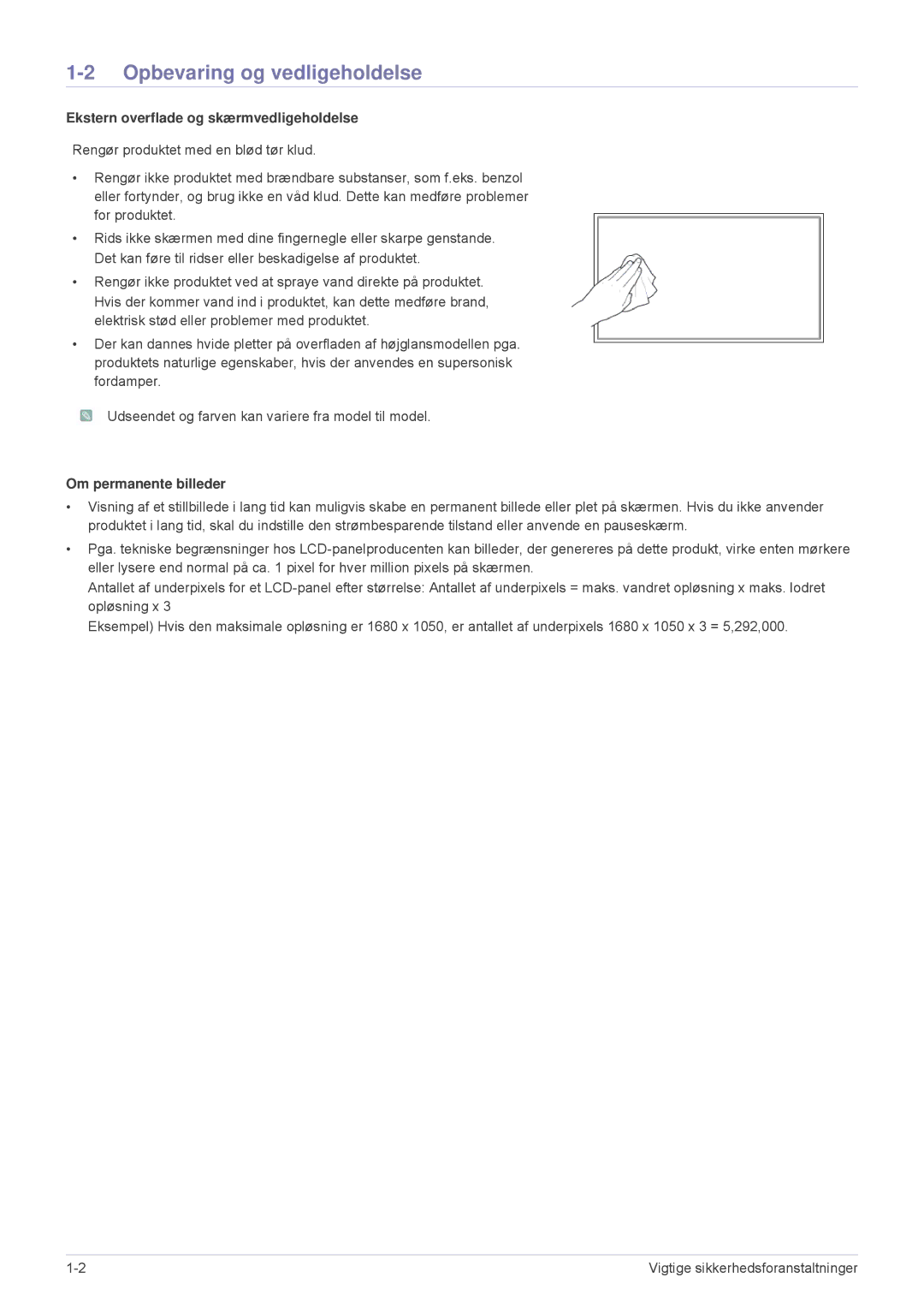 Samsung LS23MUQHB/EN Opbevaring og vedligeholdelse, Ekstern overflade og skærmvedligeholdelse, Om permanente billeder 
