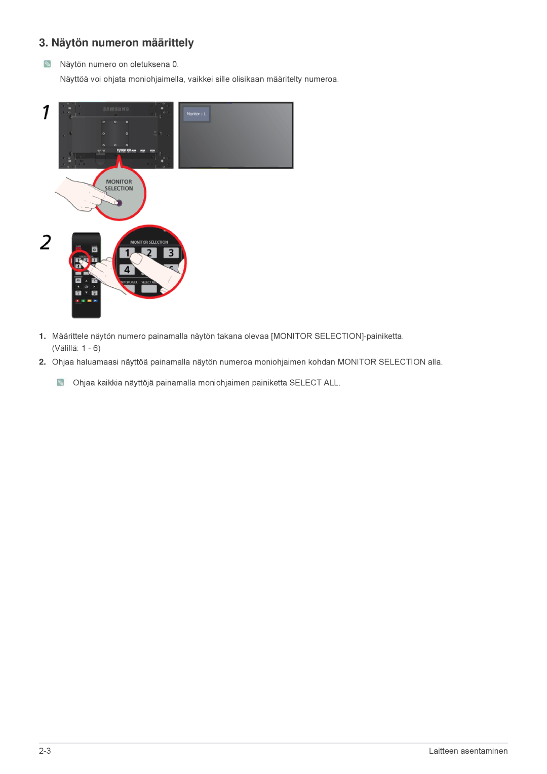 Samsung LS23MUPNB/EN, LS23MUQHB/EN, LS23MURHB/EN manual Näytön numeron määrittely 