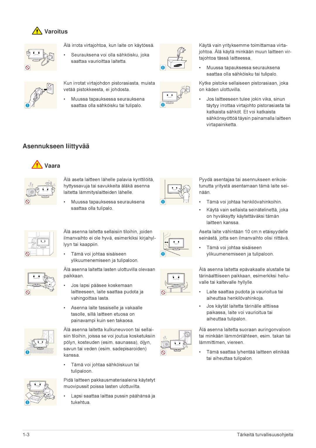 Samsung LS23MUPNB/EN, LS23MUQHB/EN, LS23MURHB/EN manual Asennukseen liittyvää, Varoitus 