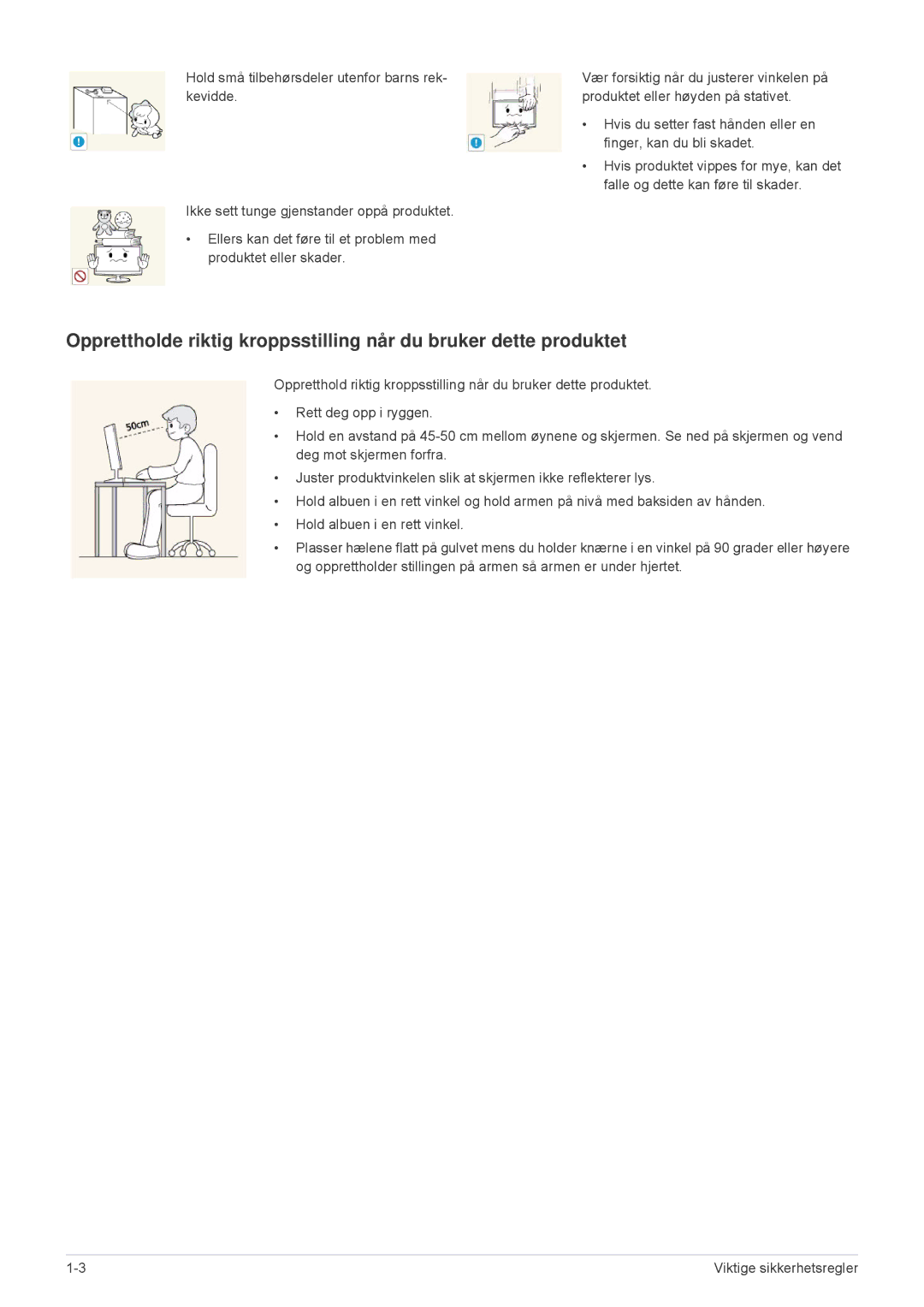 Samsung LS23MUQHB/EN, LS23MUPNB/EN, LS23MURHB/EN manual Viktige sikkerhetsregler 