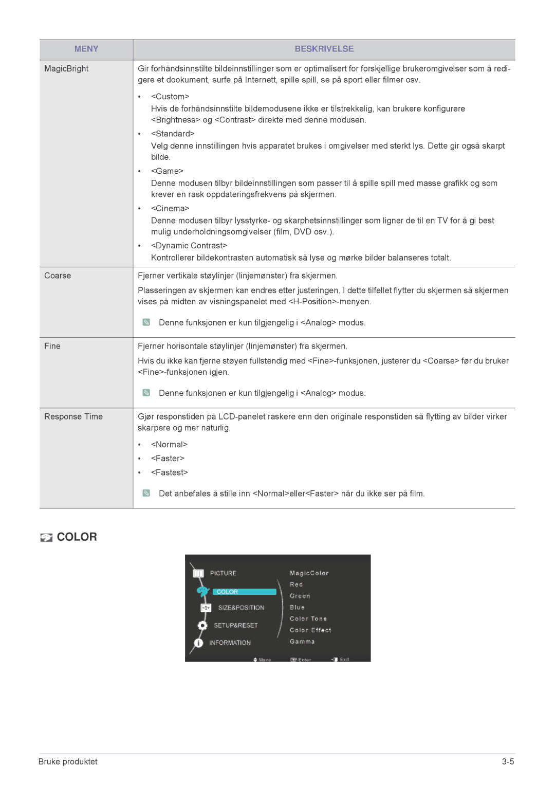 Samsung LS23MUQHB/EN, LS23MUPNB/EN, LS23MURHB/EN manual Color 