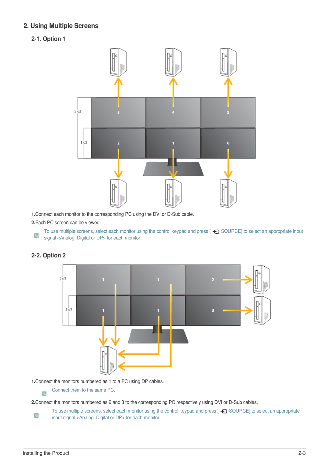 Samsung LS23MUPNB/XJ, LS23MUPNB/EN, LS23MURHB/XJ, LS23MUQHB/XJ, LS23MUQHB/EN, LS23MURHB/EN manual Using Multiple Screens, Option 