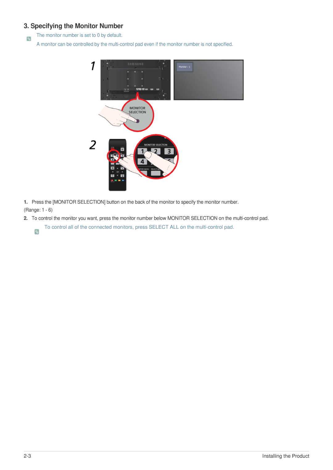 Samsung LS23MUQHB/EN, LS23MUPNB/EN, LS23MURHB/XJ, LS23MUQHB/XJ, LS23MUPNB/XJ, LS23MURHB/EN manual Specifying the Monitor Number 