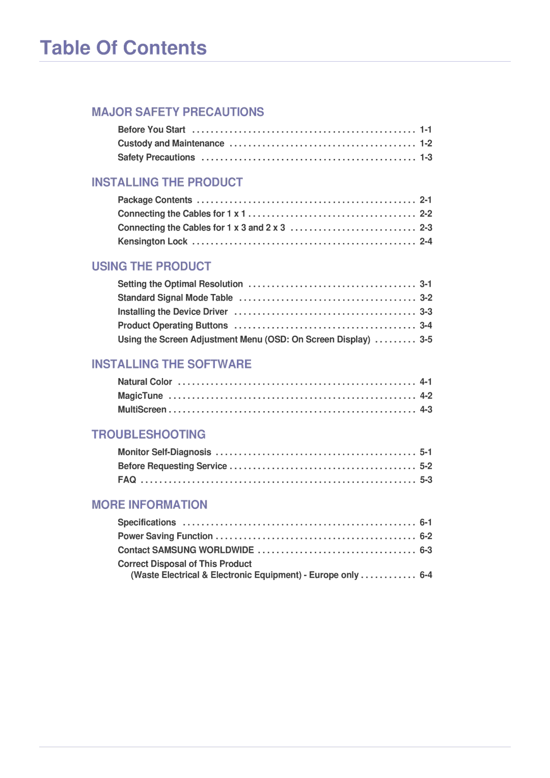 Samsung LS23MUQHB/XJ, LS23MUPNB/EN, LS23MURHB/XJ, LS23MUPNB/XJ, LS23MUQHB/EN, LS23MURHB/EN, LS23MUQHB/ZR manual Table Of Contents 