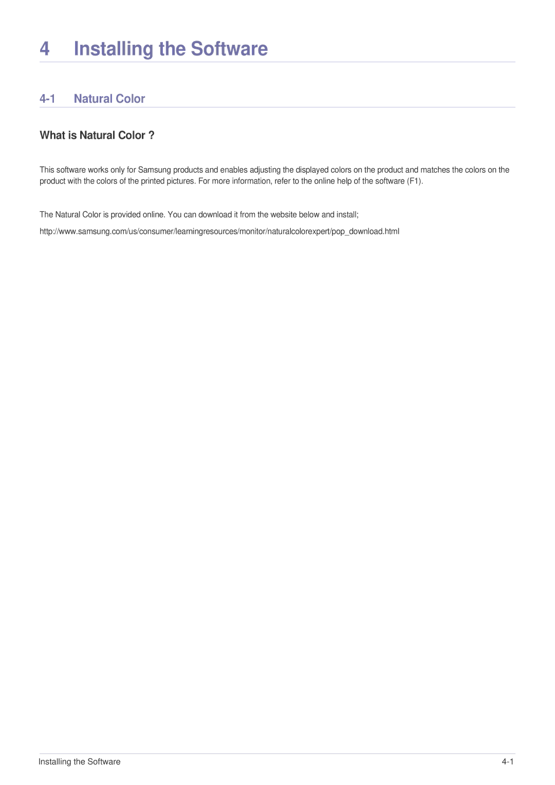 Samsung LS23MURHB/XJ, LS23MUPNB/EN, LS23MUQHB/XJ, LS23MUPNB/XJ manual Installing the Software, What is Natural Color ? 