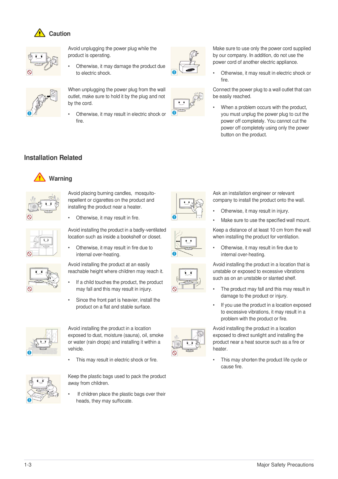 Samsung LS23MUQHB/ZR, LS23MUPNB/EN, LS23MURHB/XJ, LS23MUQHB/XJ manual Installation Related, Otherwise, it may result in fire 