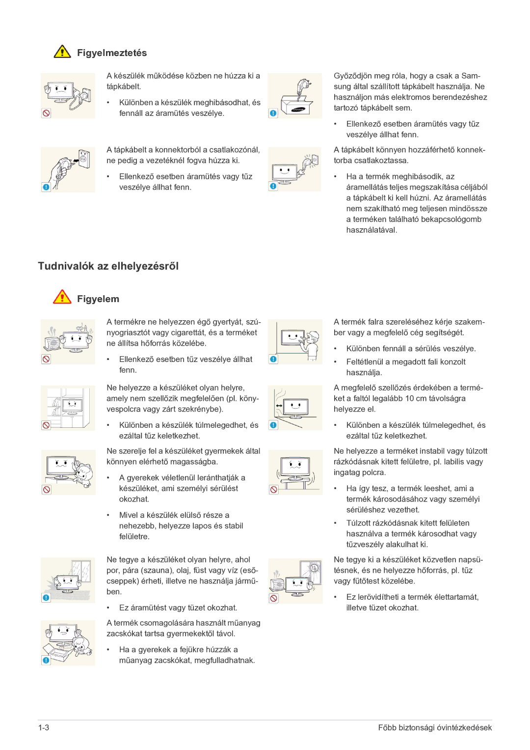 Samsung LS23MURHBSEN, LS23MUQHB/EN, LS23MUQHBSEN, LS23MUPNBSEN manual Tudnivalók az elhelyezésről, Figyelmeztetés 