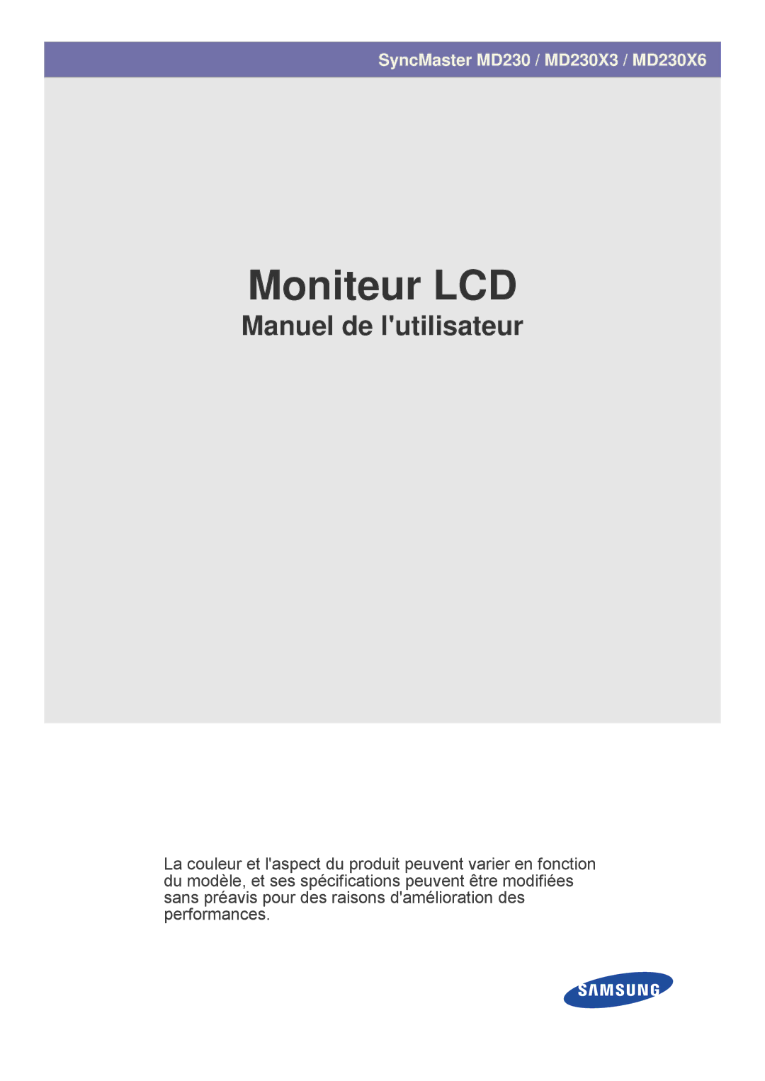 Samsung LS23MURHB/EN, LS23MUQHB/EN manual Moniteur LCD 