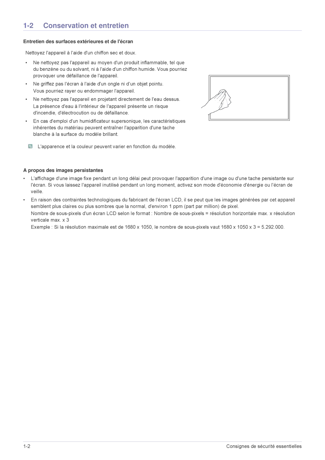 Samsung LS23MUQHB/EN, LS23MURHB/EN manual Conservation et entretien, Entretien des surfaces extérieures et de lécran 