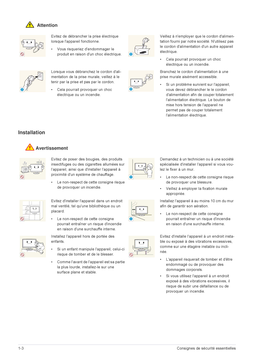 Samsung LS23MUQHB/EN, LS23MURHB/EN manual Installation, Installez lappareil hors de portée des enfants 