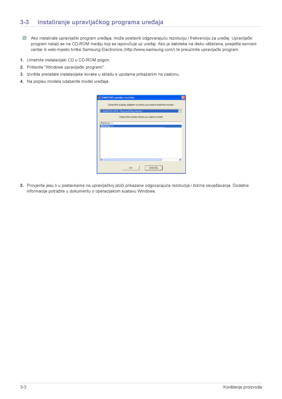 Samsung LS23MURHB/EN manual Instaliranje upravljačkog programa uređaja 