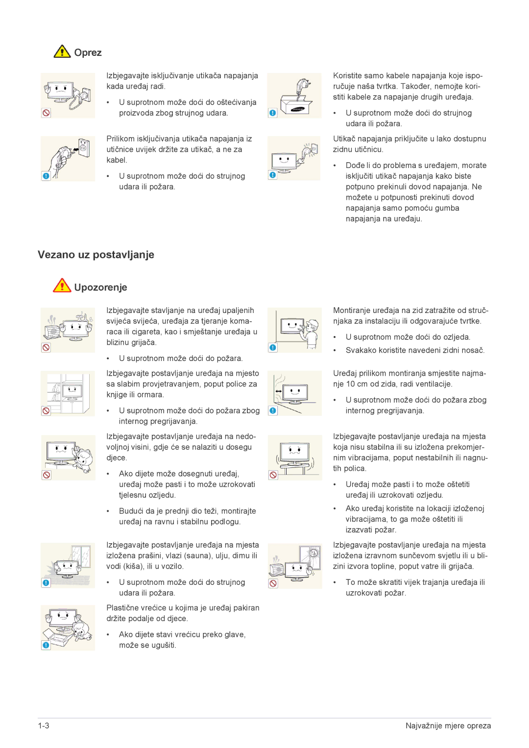 Samsung LS23MURHB/EN manual Vezano uz postavljanje, Oprez 