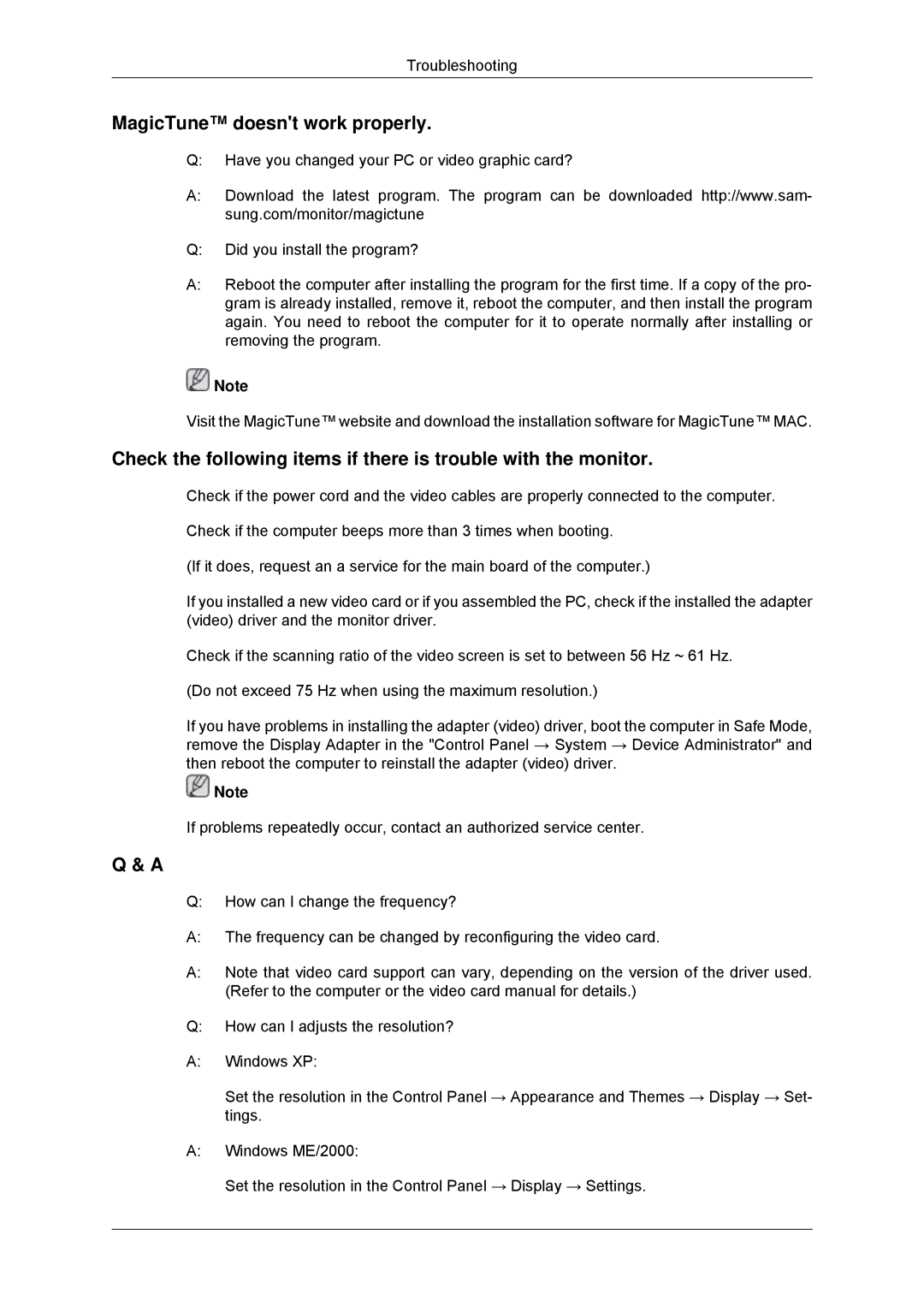 Samsung LS23MYYKBBA/EN, LS23MYYKBB/EDC manual MagicTune doesnt work properly 