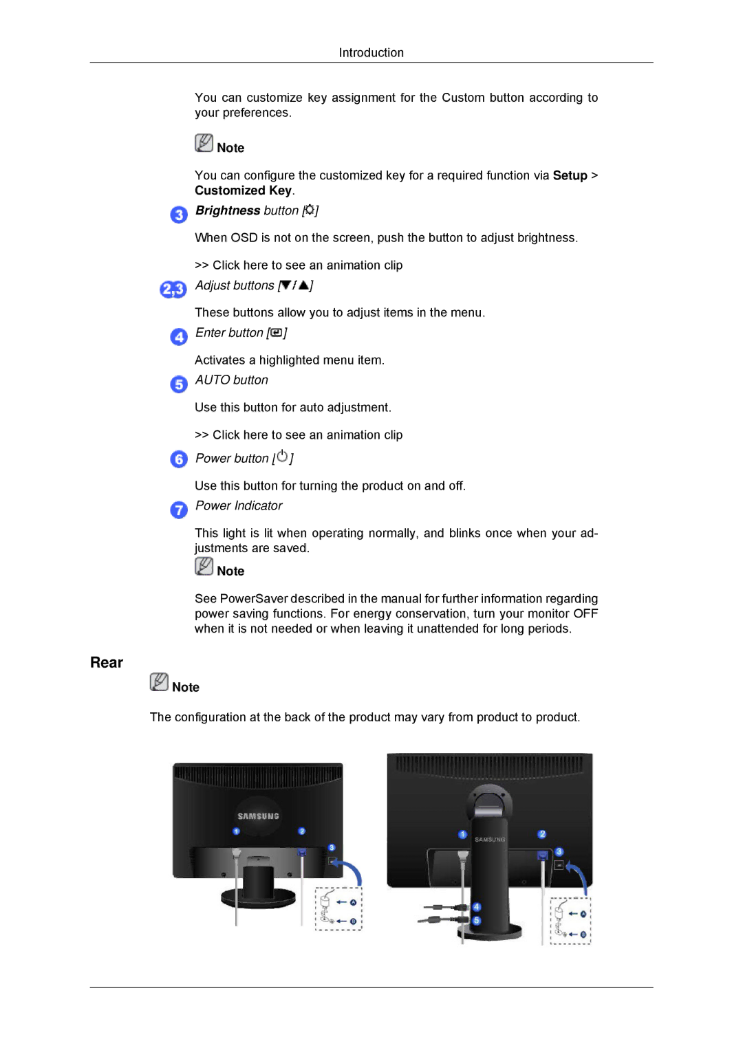 Samsung LS23MYYKBB/EDC, LS23MYYKBBA/EN manual Rear, Brightness button 