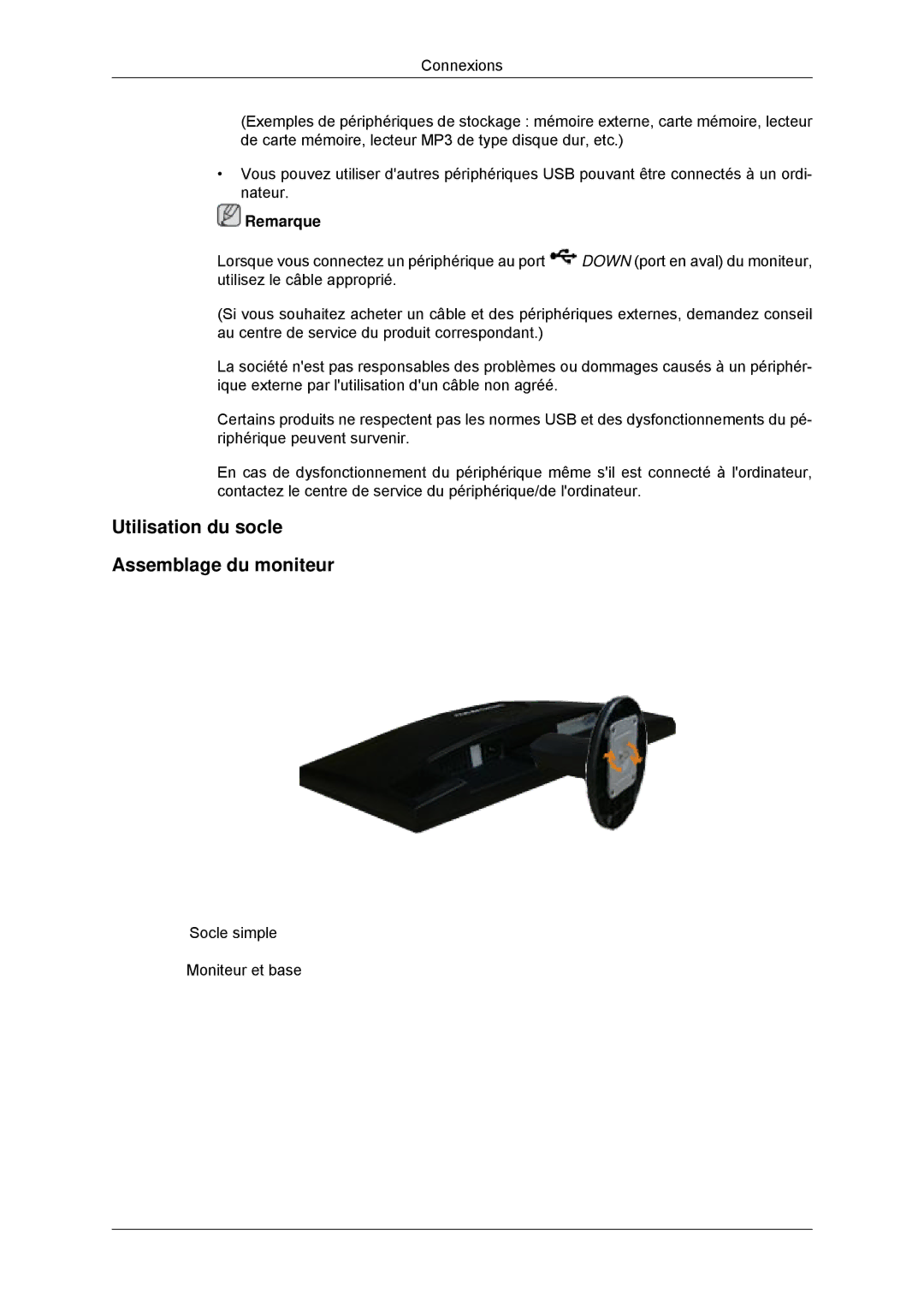 Samsung LS23MYYKBBA/EN, LS23MYYKBB/EDC manual Utilisation du socle Assemblage du moniteur 