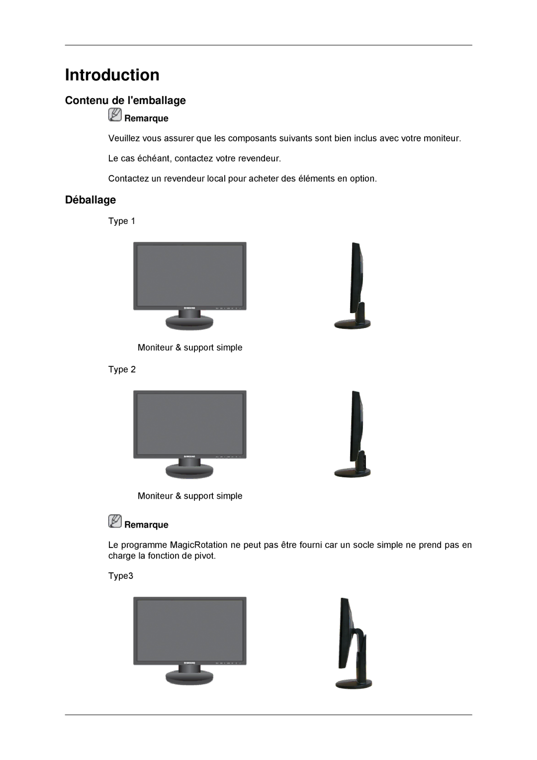 Samsung LS23MYYKBBA/EN, LS23MYYKBB/EDC manual Contenu de lemballage, Déballage 