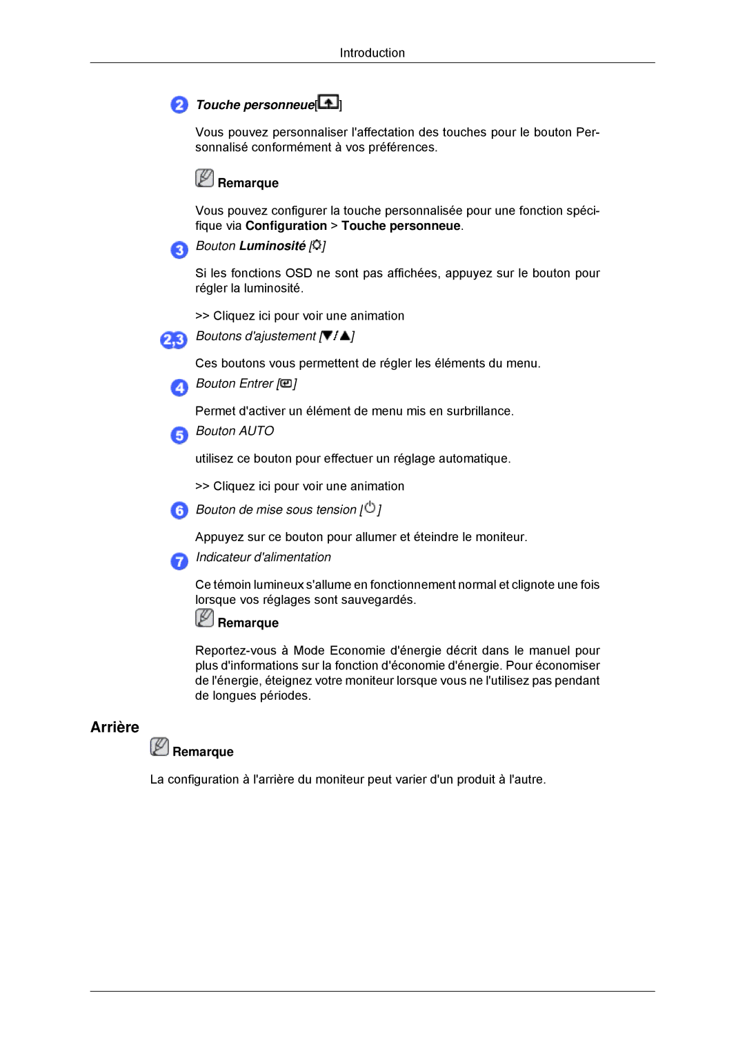 Samsung LS23MYYKBB/EDC, LS23MYYKBBA/EN manual Arrière, Touche personneue 