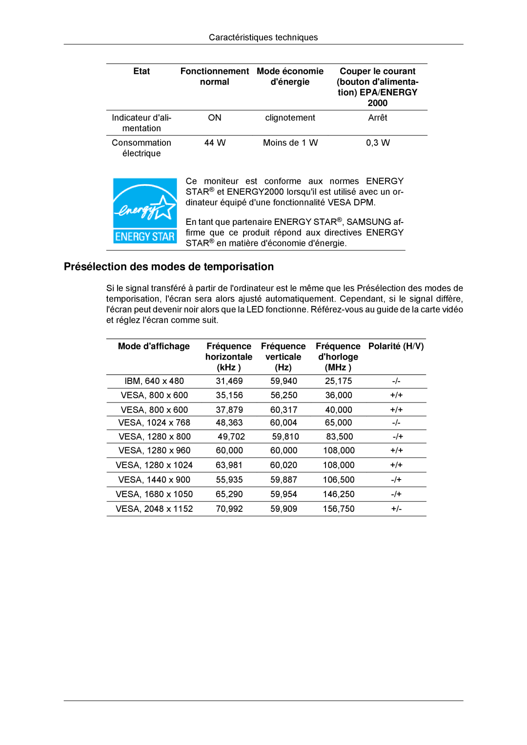 Samsung LS23MYYKBB/EDC, LS23MYYKBBA/EN manual Présélection des modes de temporisation 