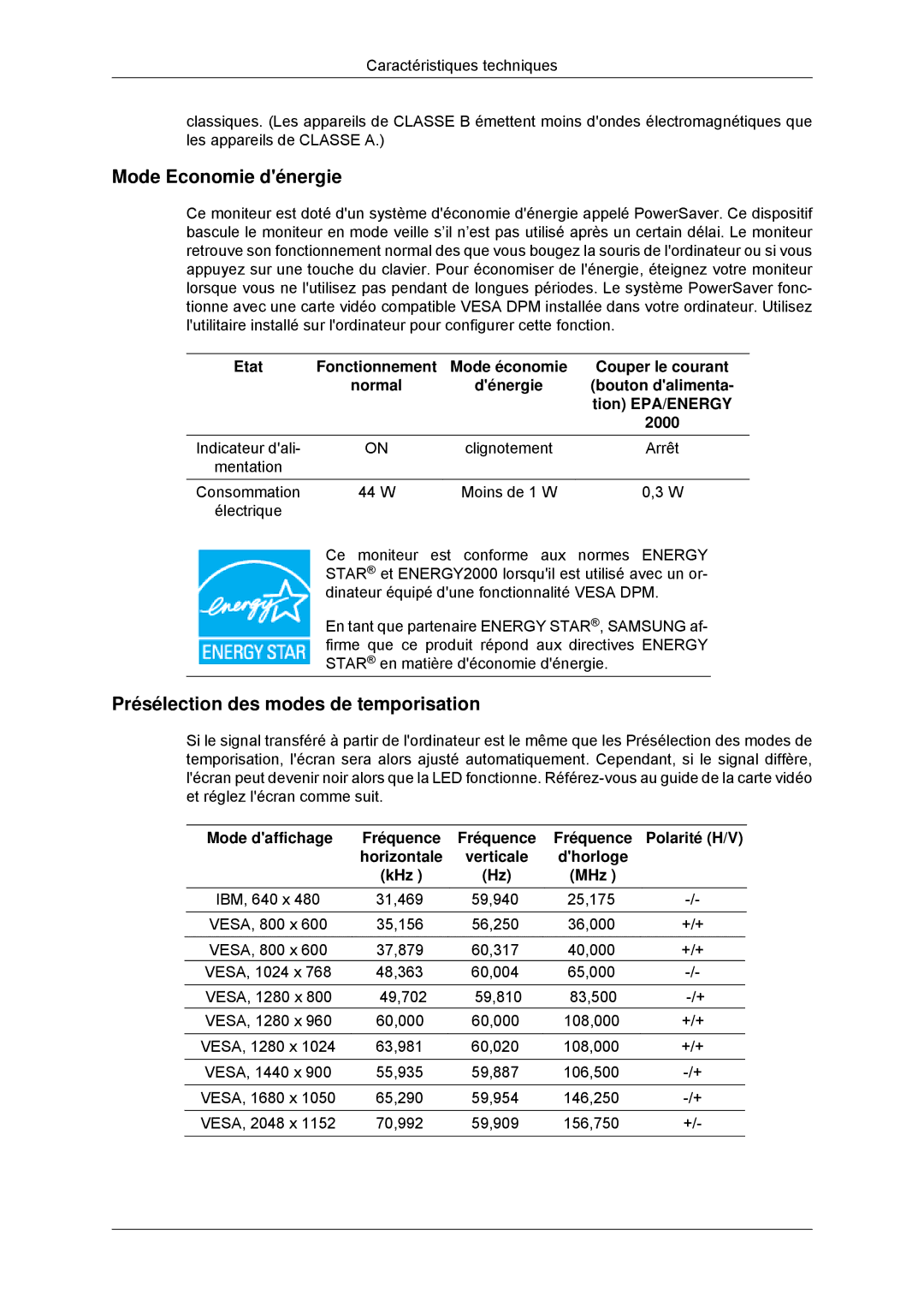 Samsung LS23MYYKBBA/EN, LS23MYYKBB/EDC manual Mode Economie dénergie 