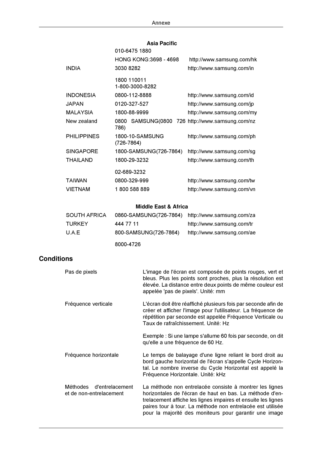 Samsung LS23MYYKBBA/EN, LS23MYYKBB/EDC manual Conditions, Middle East & Africa 