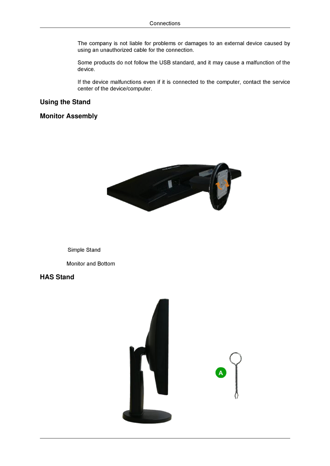 Samsung LS23MYYKBBA/EN, LS23MYYKBB/EDC manual Using the Stand Monitor Assembly, Has Stand 