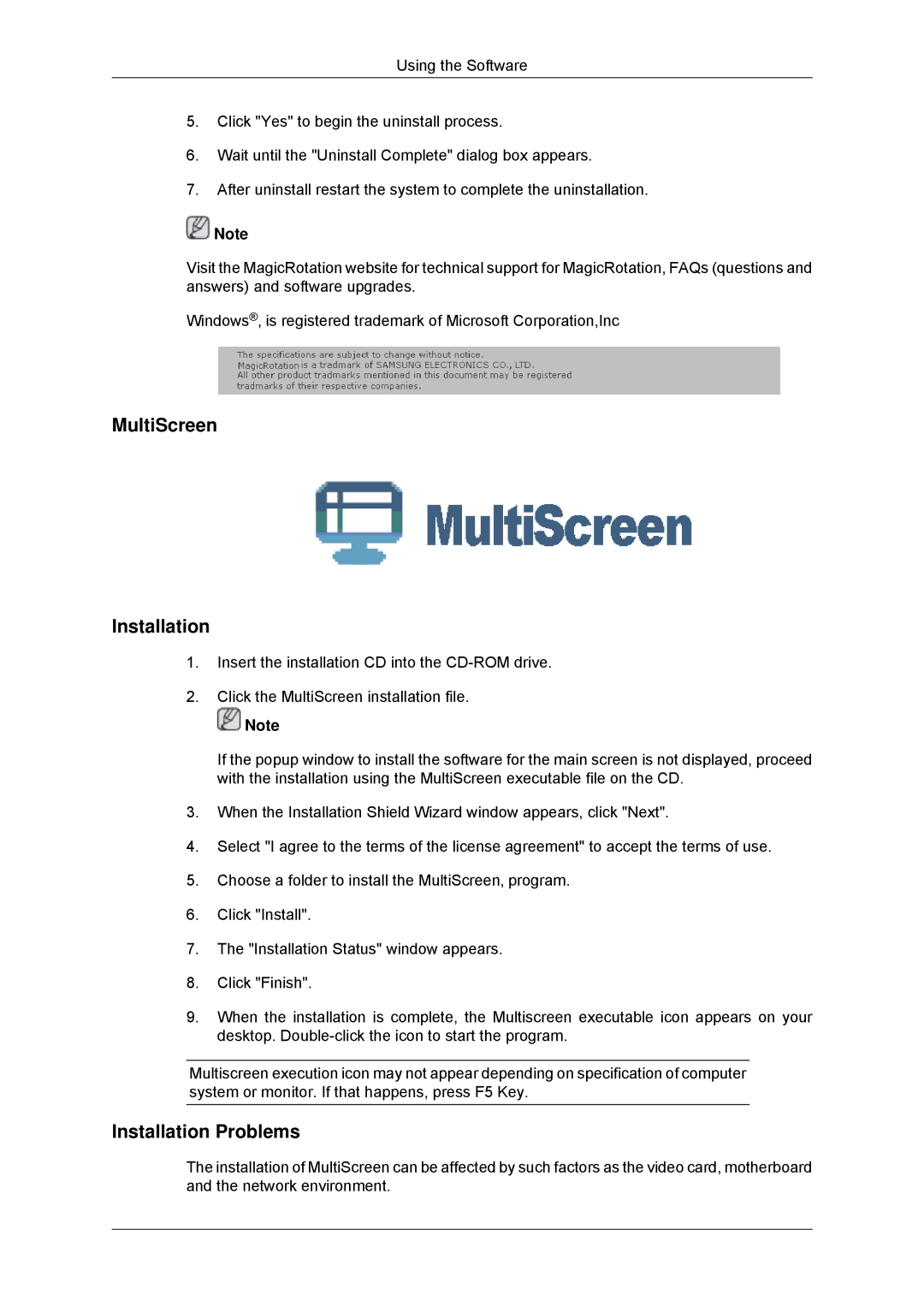 Samsung LS23MYYKBB/EDC, LS23MYYKBBA/EN manual MultiScreen Installation 