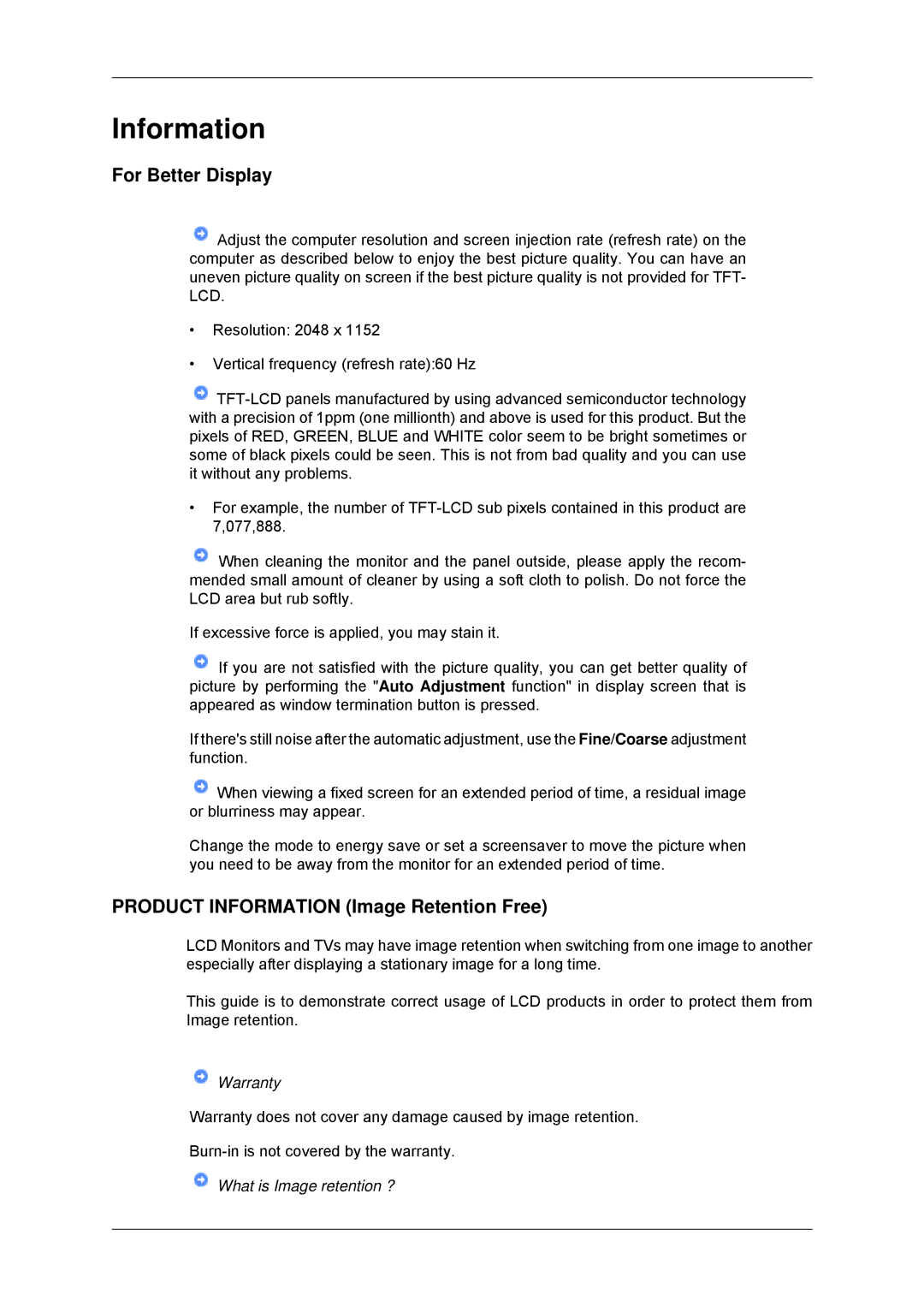 Samsung LS23MYYKBB/EDC, LS23MYYKBBA/EN manual For Better Display, Product Information Image Retention Free 