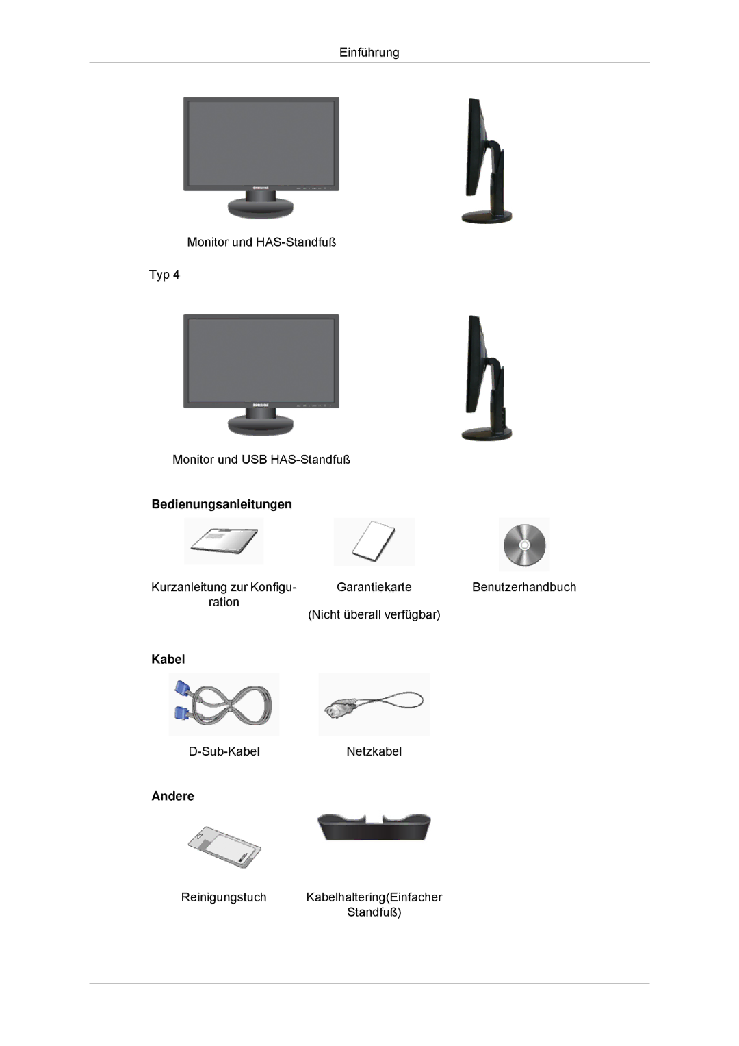 Samsung LS23MYYKBB/EDC, LS23MYYKBBA/EN manual Bedienungsanleitungen, Kabel, Andere 