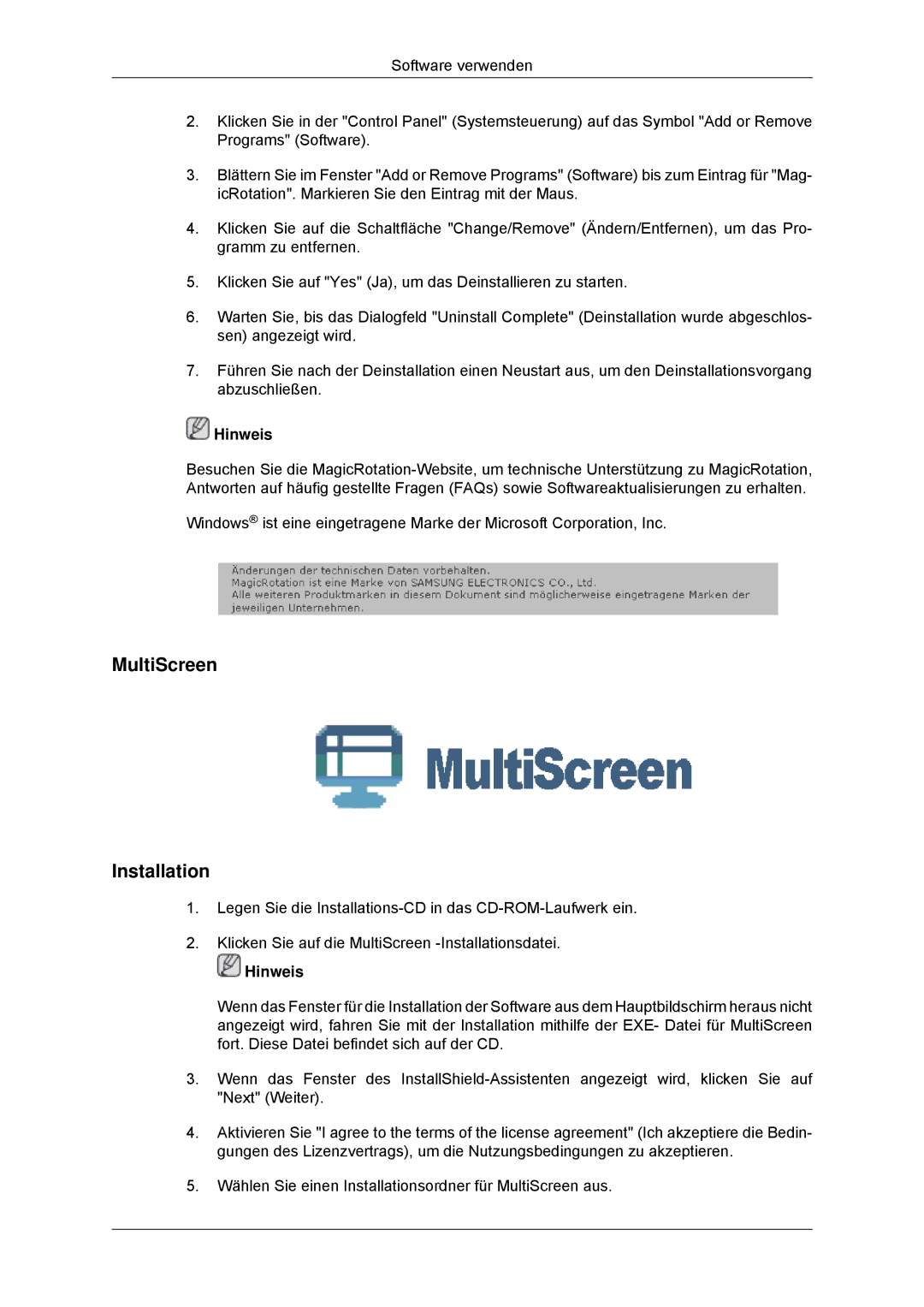 Samsung LS23MYYKBB/EDC, LS23MYYKBBA/EN manual MultiScreen Installation 