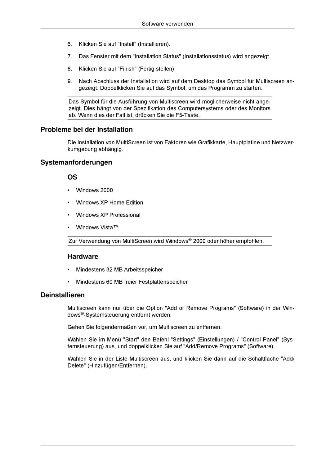 Samsung LS23MYYKBBA/EN, LS23MYYKBB/EDC manual Probleme bei der Installation 